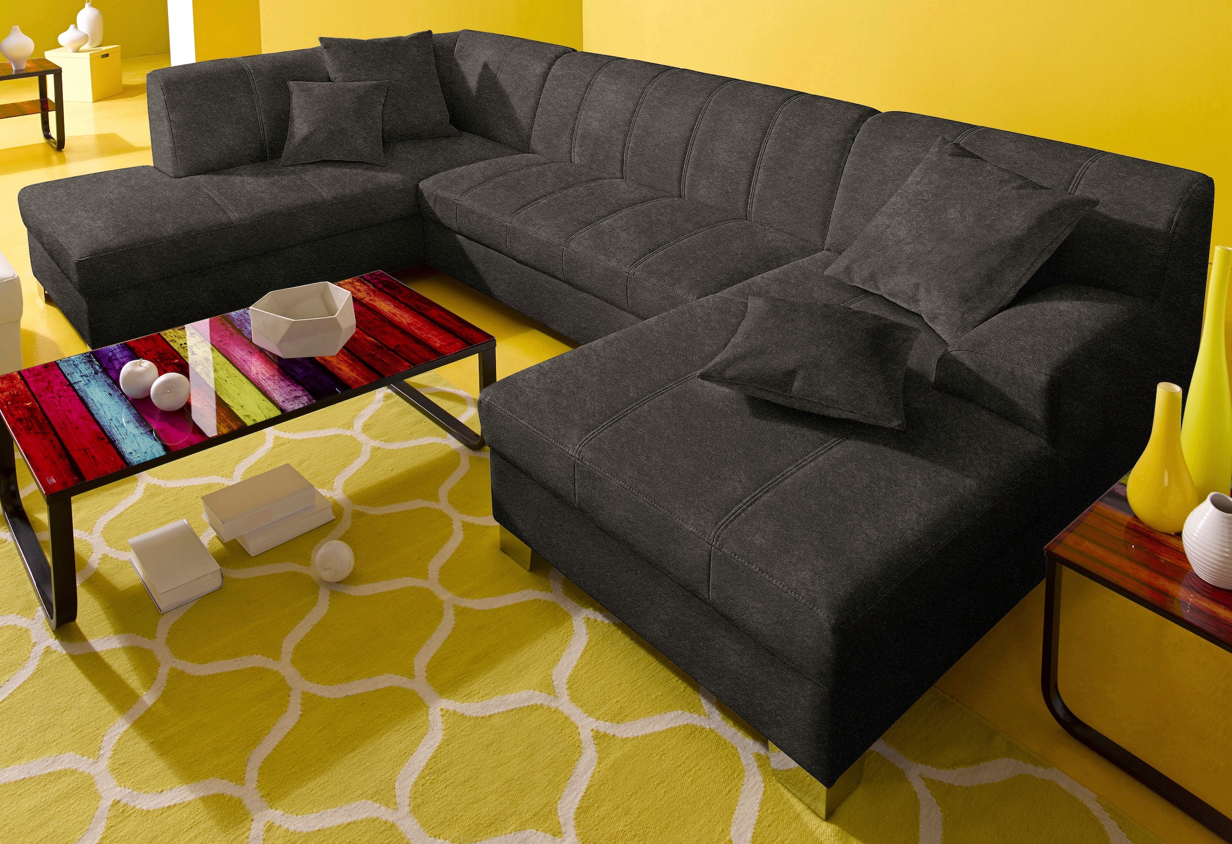 DOMO collection Wohnlandschaft "TURAH 297x195x75 cm, moderne Steppung" whlw. mit Bettfunktion, U-Form