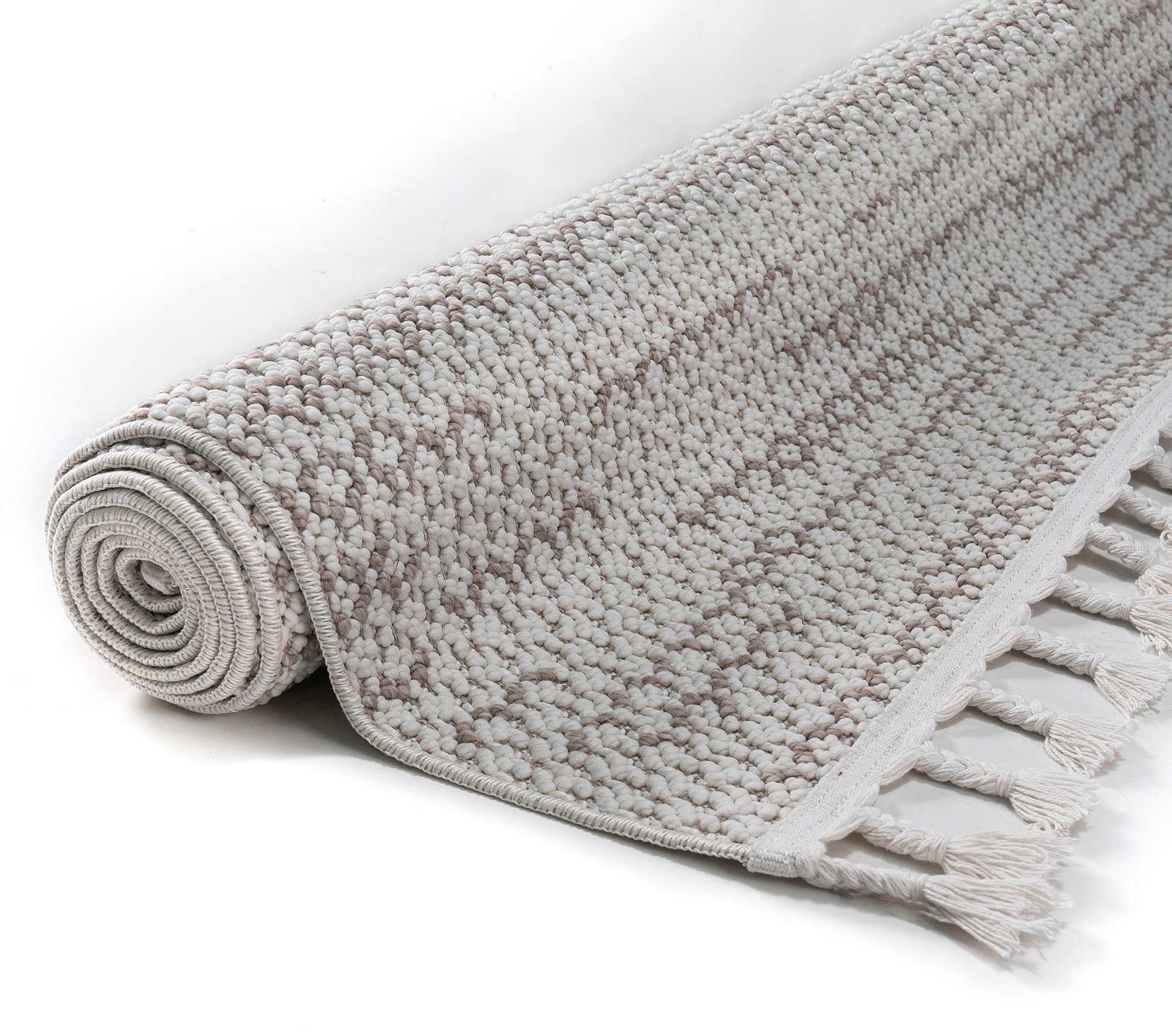 my home Teppich »Mads«, rechteckig, 6 mm Höhe, Boho, Woll-Look, Hoch-Tief-Struktur, In- und Outdoor geeignet, Fransen