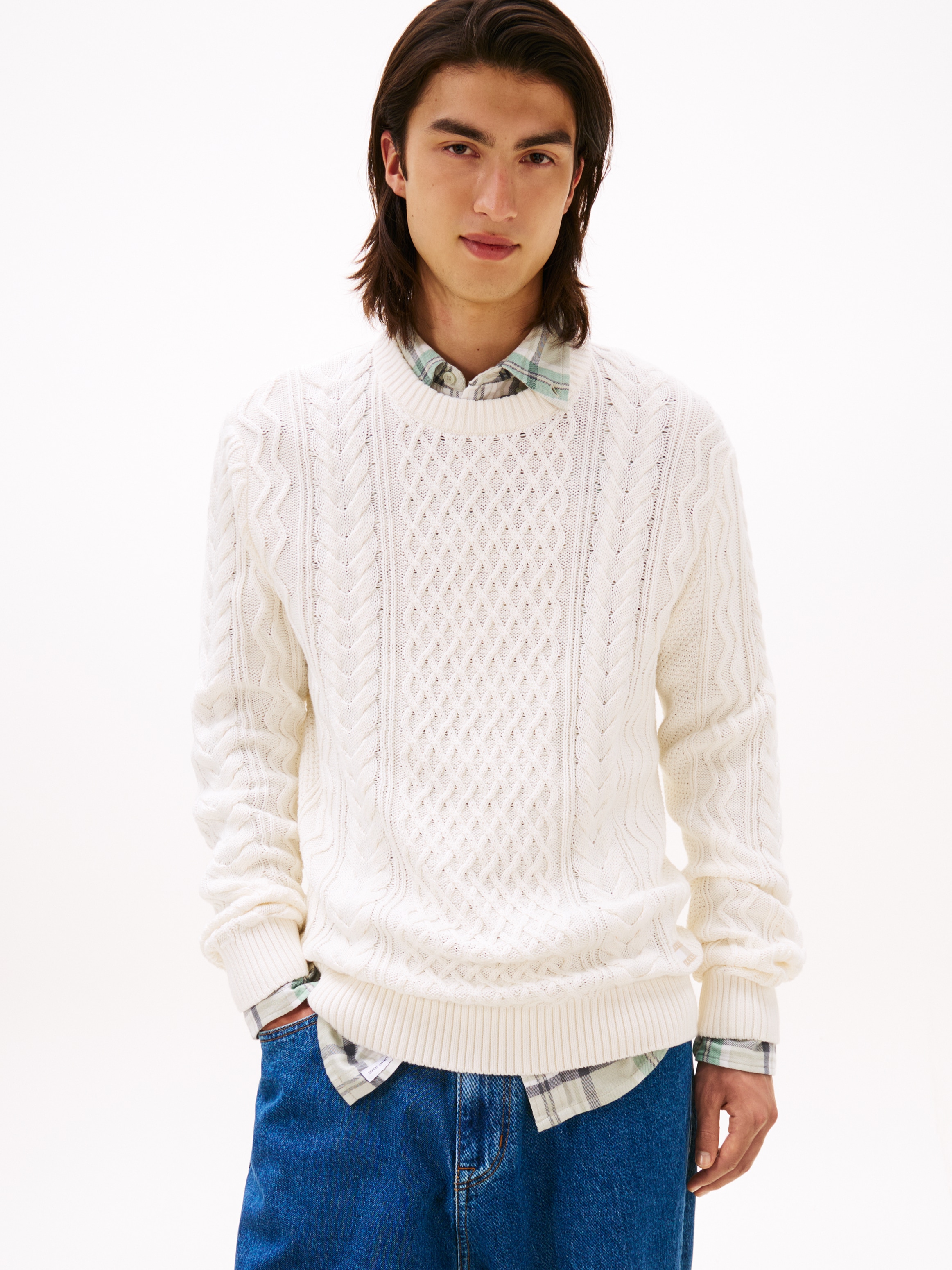 Tommy Jeans Strickpullover "BADGE CABLE", Slim Fit, Rundhals günstig online kaufen