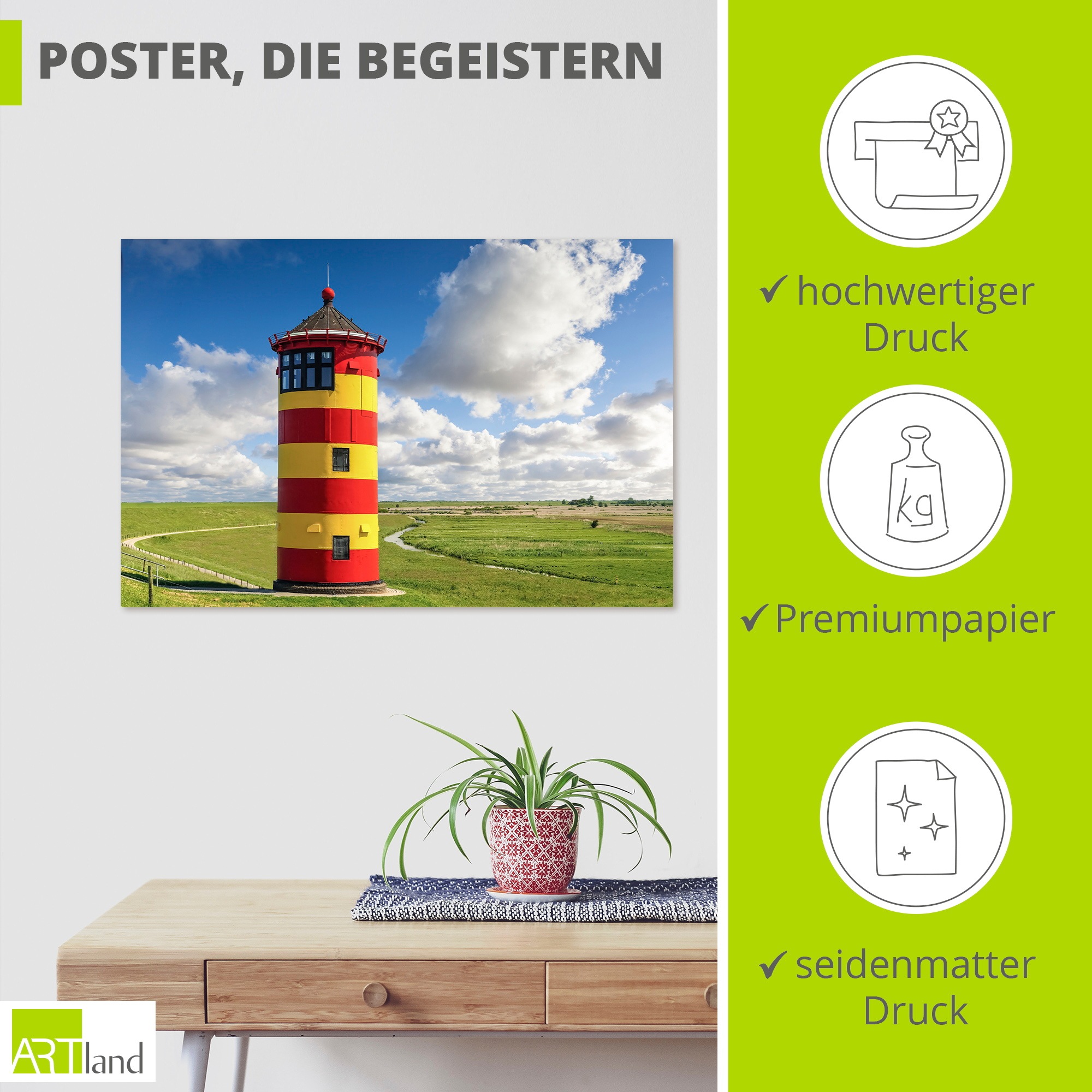 Artland Wandbild »Pilsumer Leuchtturm in Ostfriesland« 1 Stk. tlg. als Alubild, Leinwandbild, Poster, Wandaufkleber in verschied. Größen