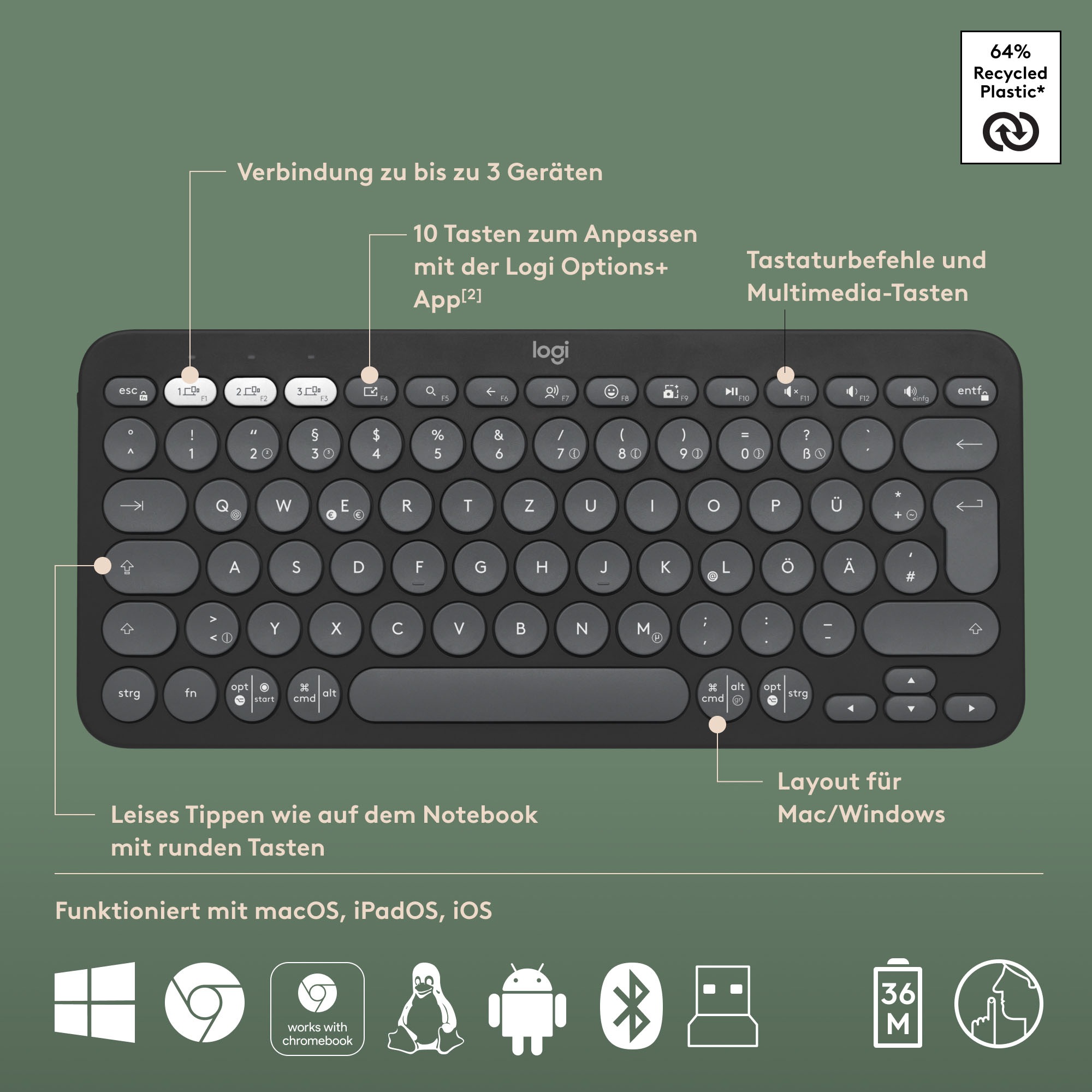 Logitech Tastatur »Pebble 2 Combo« (Fn-Tasten | Multimedia-Tasten)
