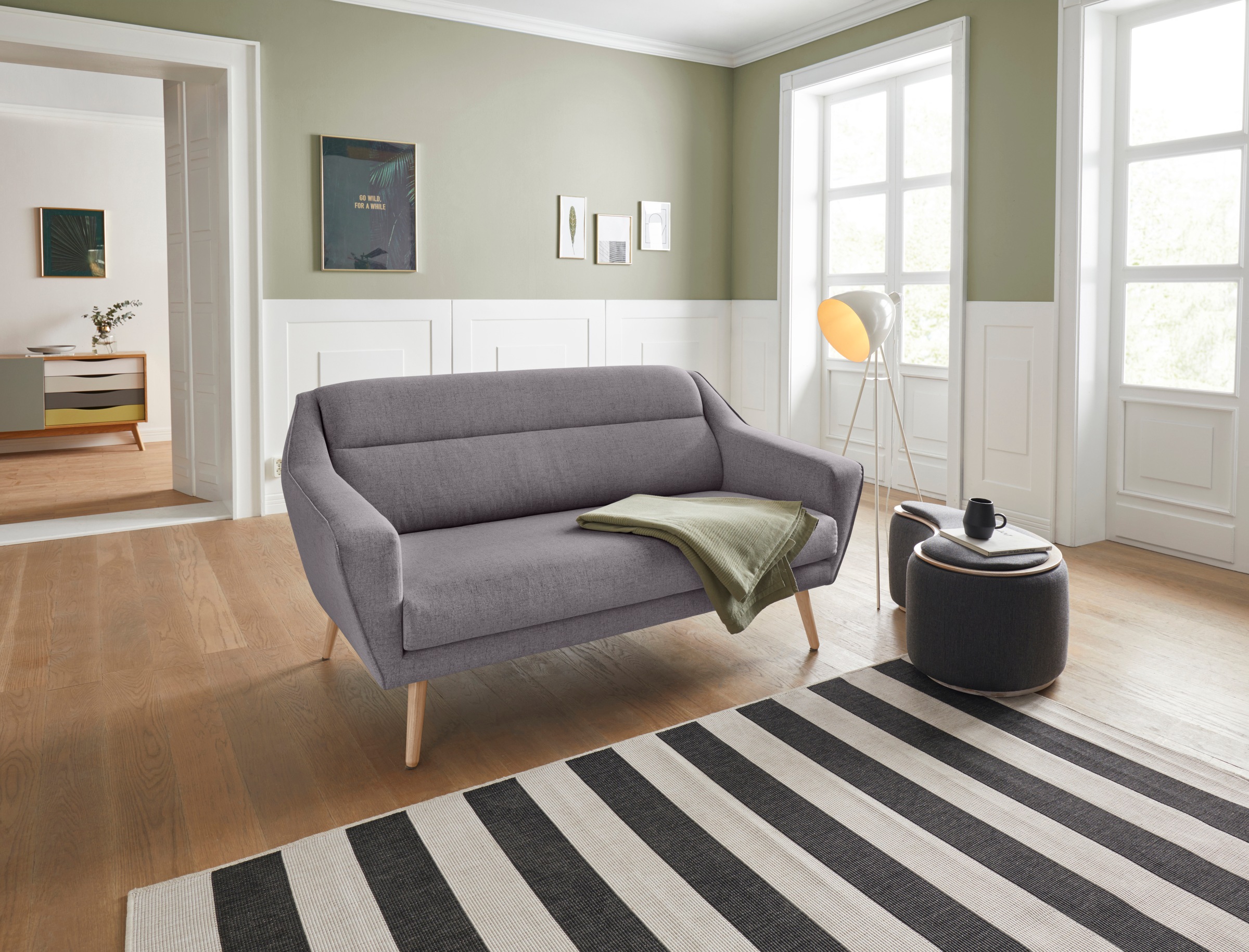 OTTO home 2-Sitzer "Bille" mit Naht im Rückenkissen und Eiche-Beinen, Desig günstig online kaufen