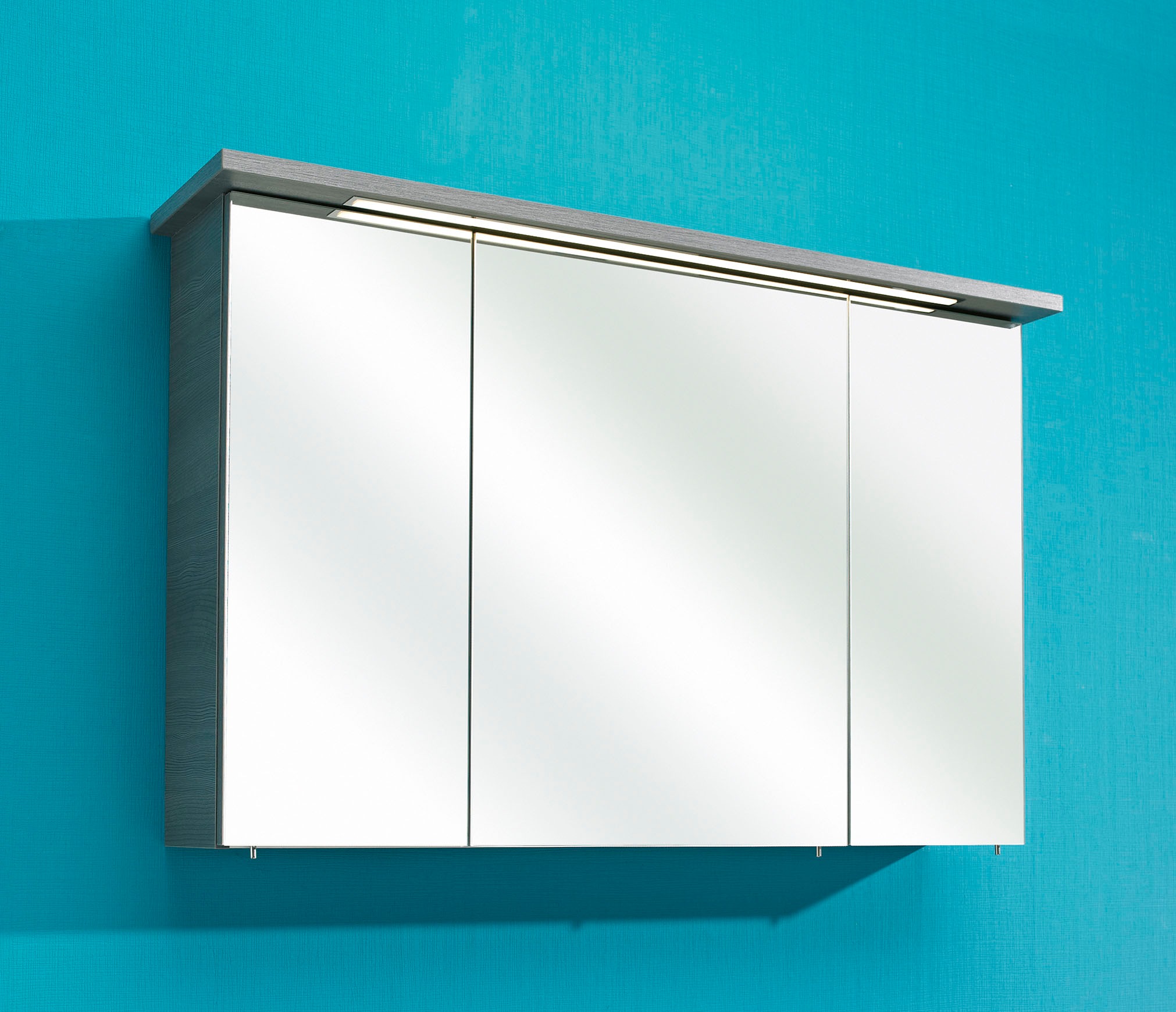 Saphir Badmöbel-Set »Quickset 3-teilig, Mineralmarmor-Waschtisch und LED-Spiegelschrank«, (4 St.), mit Hochschrank, inkl. Türdämpfer, 7 Türen, 1 Klappe, 2 Schubladen