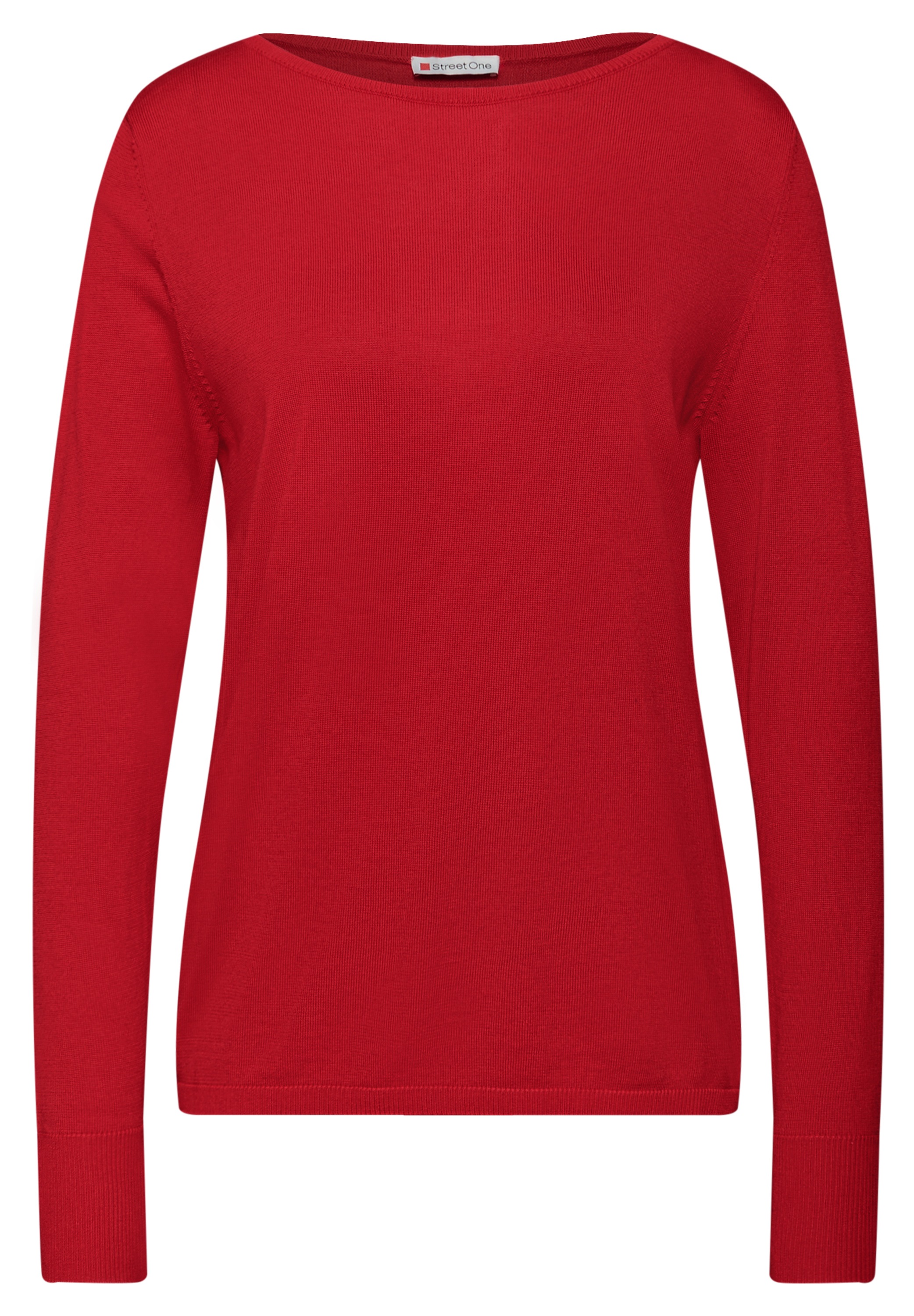 Strickpullover STREET ONE, Damen, Gr. 42, racing rot, Strick, Obermaterial: 60% Viskose, 40% Baumwolle, unifarben, lässig geschnitten hüftbedeckend, U-Boot-Ausschnitt, Flachstrickbündchen, Pullover Strickpullover, mit U-Boot-Ausschnitt 3