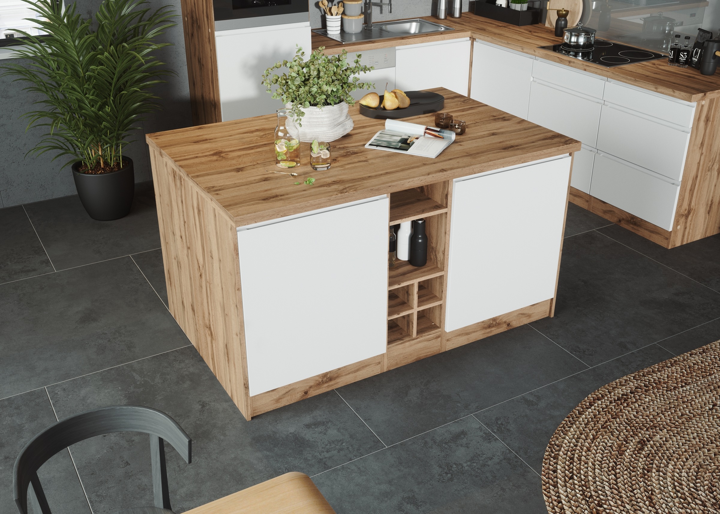KOCHSTATION Kücheninsel »KS-Bruneck, Breite 153 cm«, MDF-Fronten, Arbeitsplatte 38mm stark