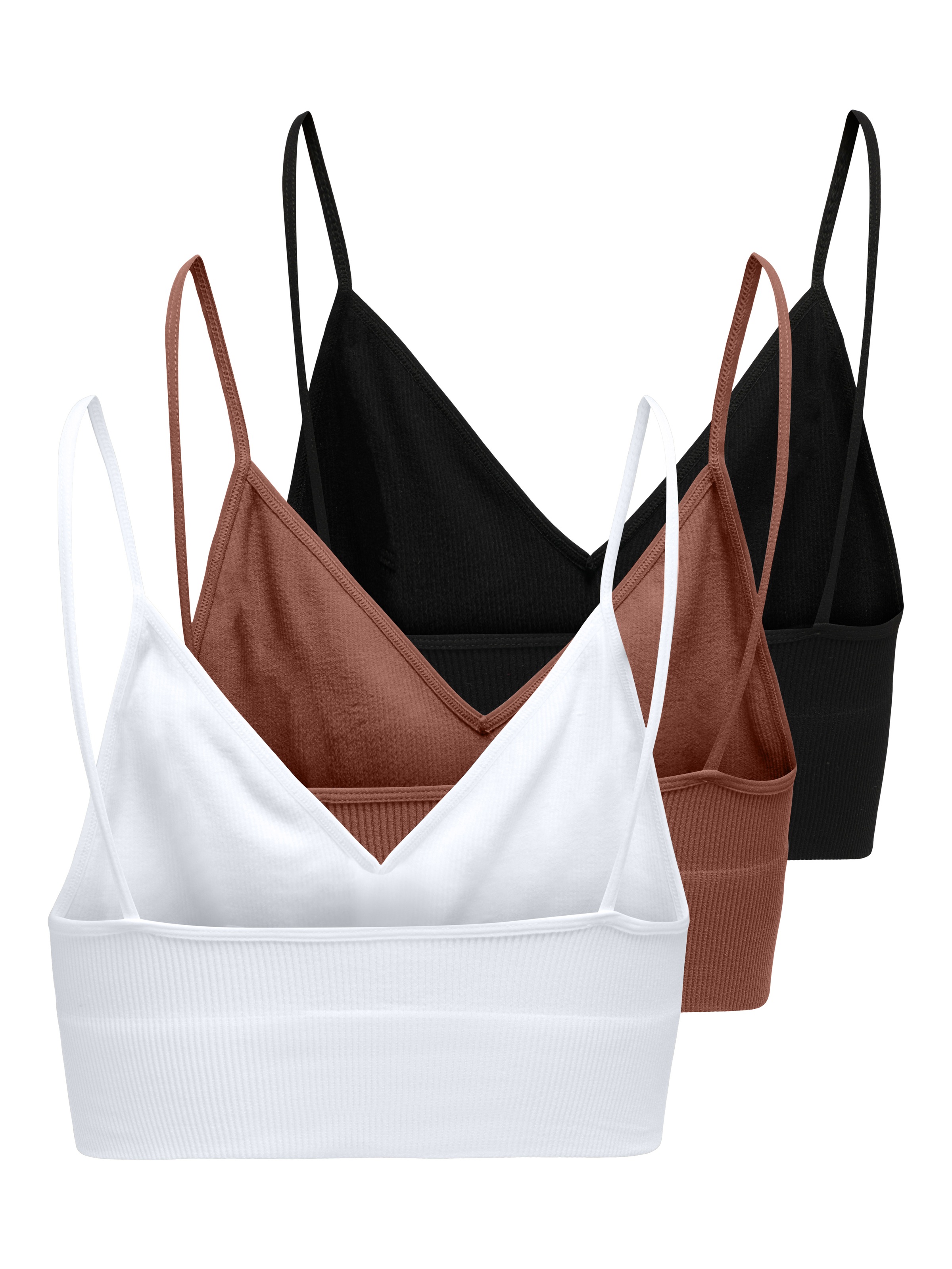 Thumbnail - ONLY Bustier "ONLVICKY RIB S-L V-NECK 3-PACK TOP NOOS" Packung, 3 Stk. figurbetont, modisch, Materialmix, Jersey, Spaghe...