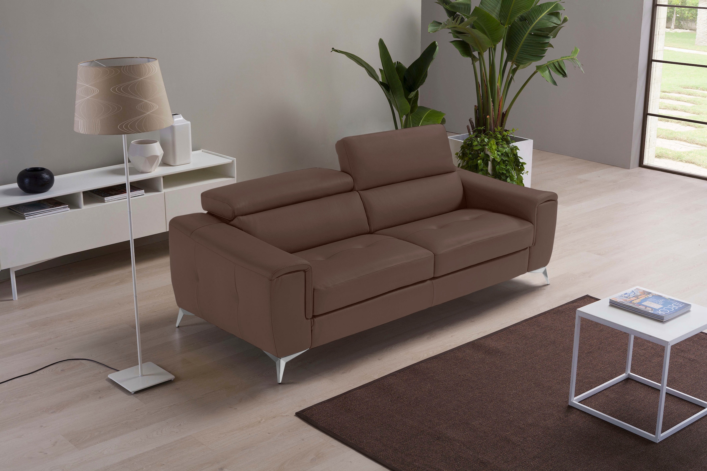 Egoitaliano 2,5-Sitzer »Francine, Designsofa, Loungesofa, Breite 213 cm, Fußfarbe chrom«, Designfuß, Leder BULL, chocolate