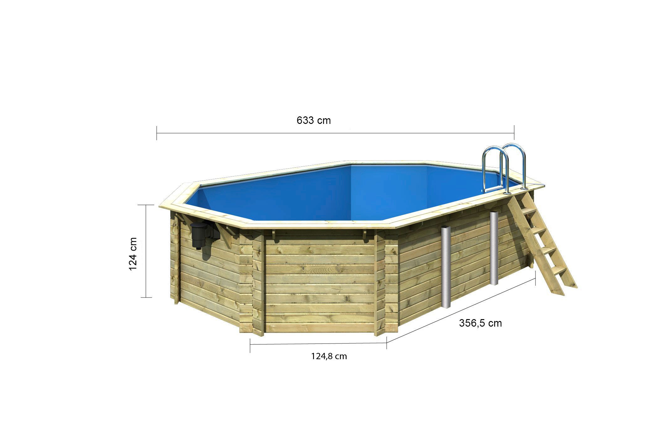Karibu Achteckpool »PALMA Set A BxLxH: 358x569x124 cm«, (Set, 5 tlg.), 38 mm kesseldruckimprägniertes Fichtenholz