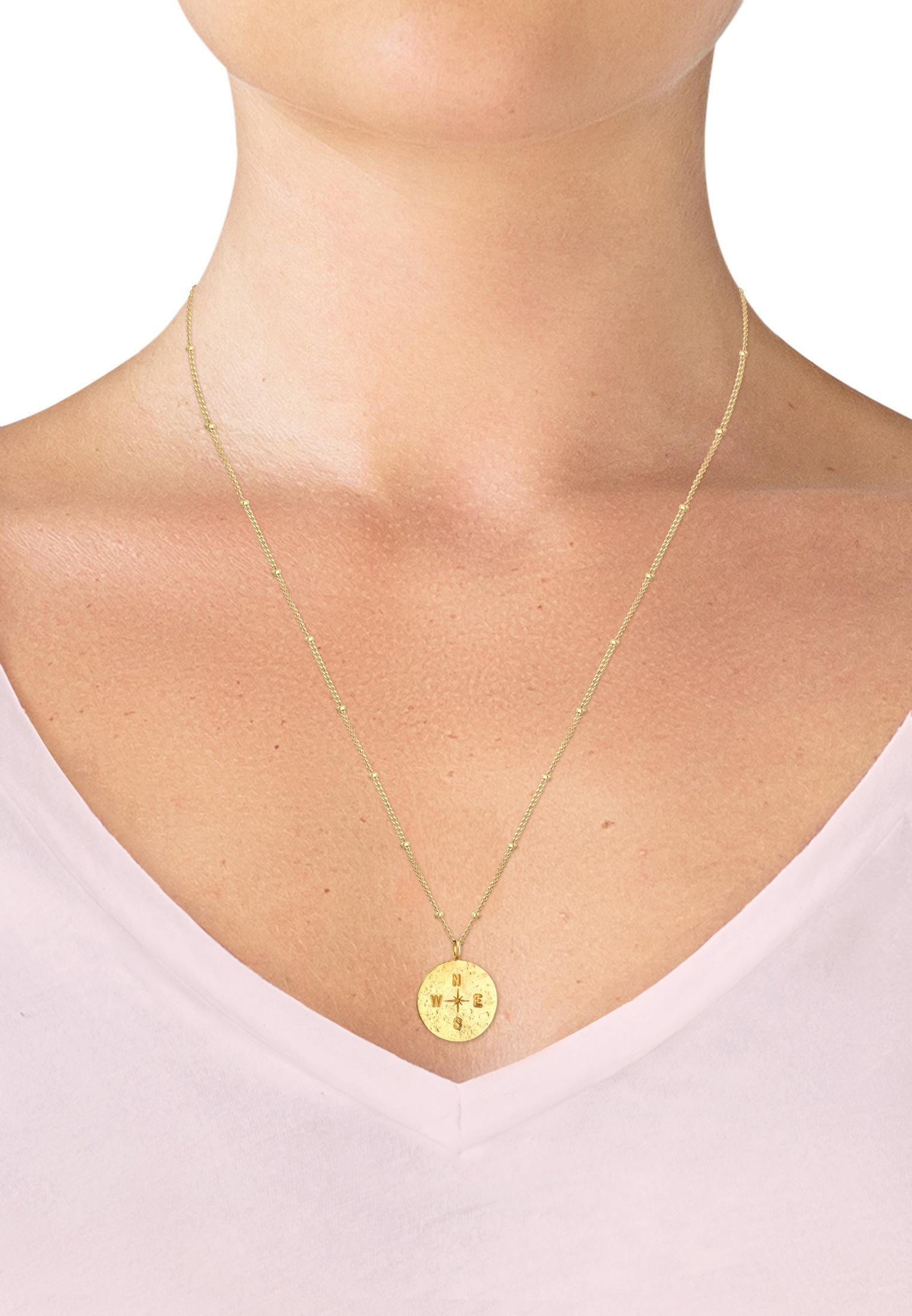 Elli Kette mit Anhänger »Kompass Plättchen Vintage Antik 925 Silber«