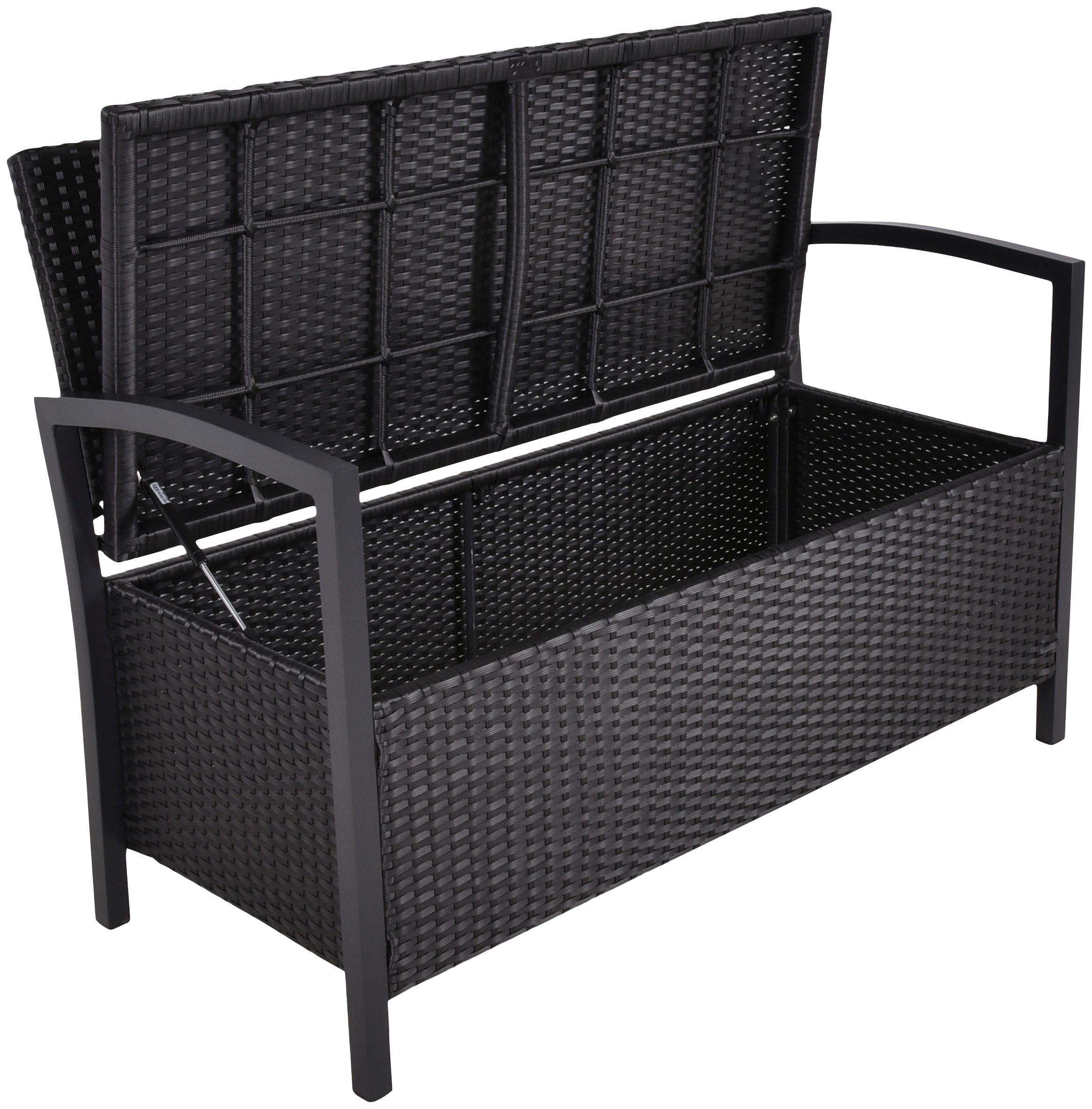 Gartenbank GARDEN PLEASURE "Ferrara", schwarz, B:117cm H:86cm T:58cm, Geflecht Rattan, Metall, Sitzbänke, Gartenbank, mit Staufach, BxTxH: 117x58x86 cm, verschiedene Farben 2