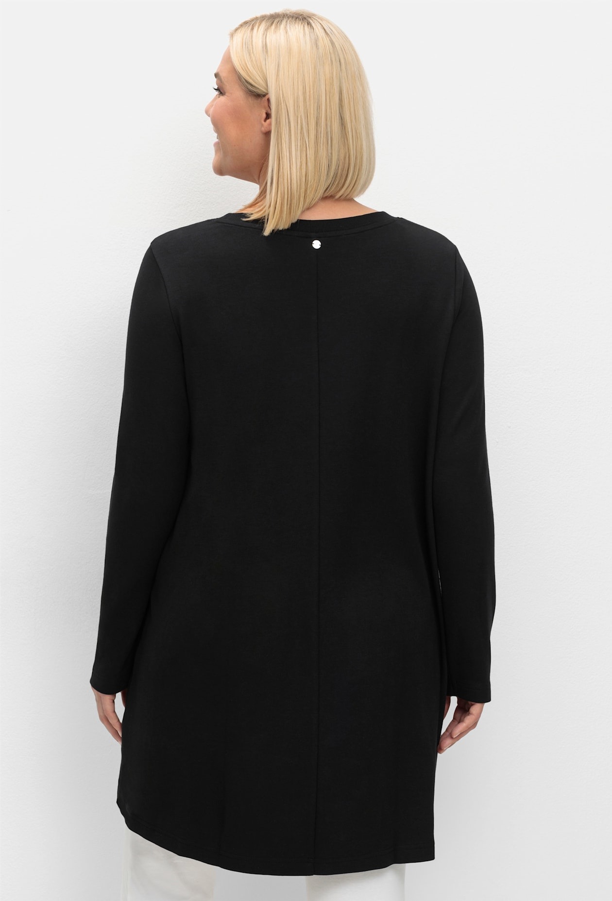 Longshirt SHEEGO "Longshirt", Damen, Gr. 56/58, schwarz, 50% Baumwolle, 50% Modal, unifarben, Rundhals, Shirts Longshirt 2