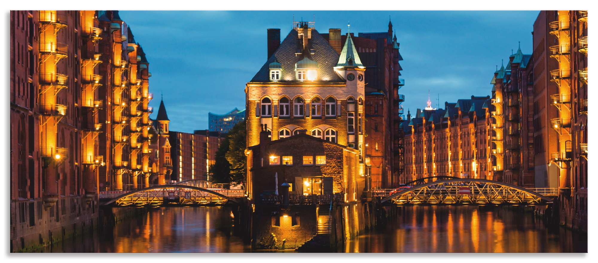 Artland Küchenrückwand "Teil der alten Speicherstadt in Hamburg", (1 tlg.), Alu Spritzschutz mit Klebeband, einfache Mon