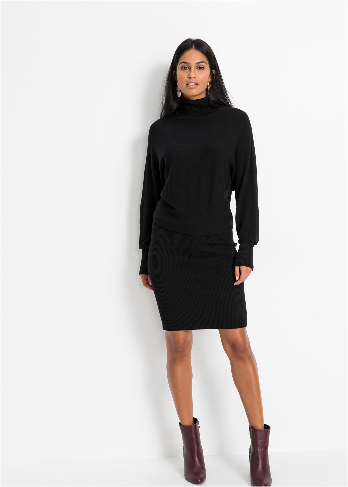 bonprix Strickkleid mit Rollkragen, aus Viskose, Polyamid und Polyester