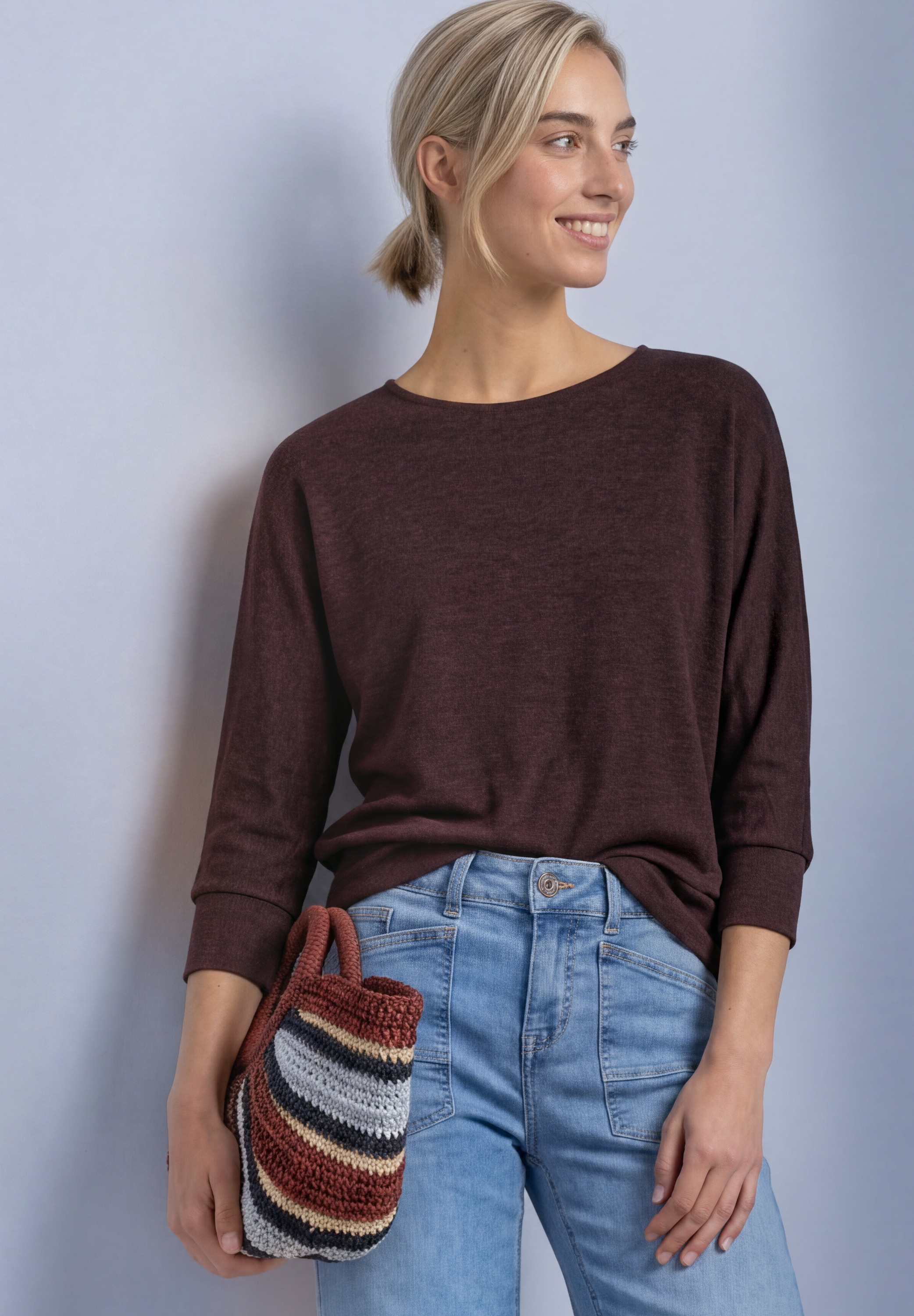 STREET ONE 3/4-Arm-Shirt Batwing Shirt im Melange-Look