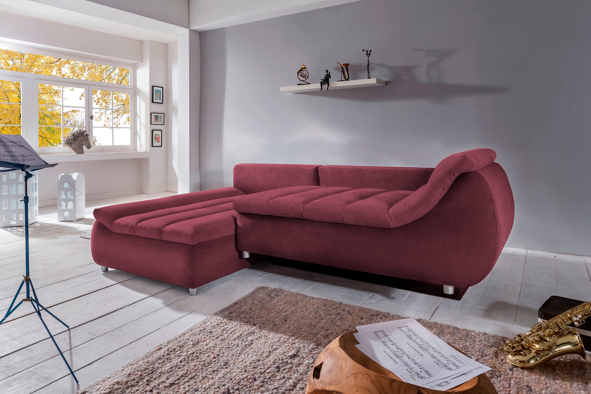 INOSIGN Ecksofa »Imola elegant und bequem, aktuelle Steppung im Sitz, L-Form«, wahlweise mit Bettfunktion