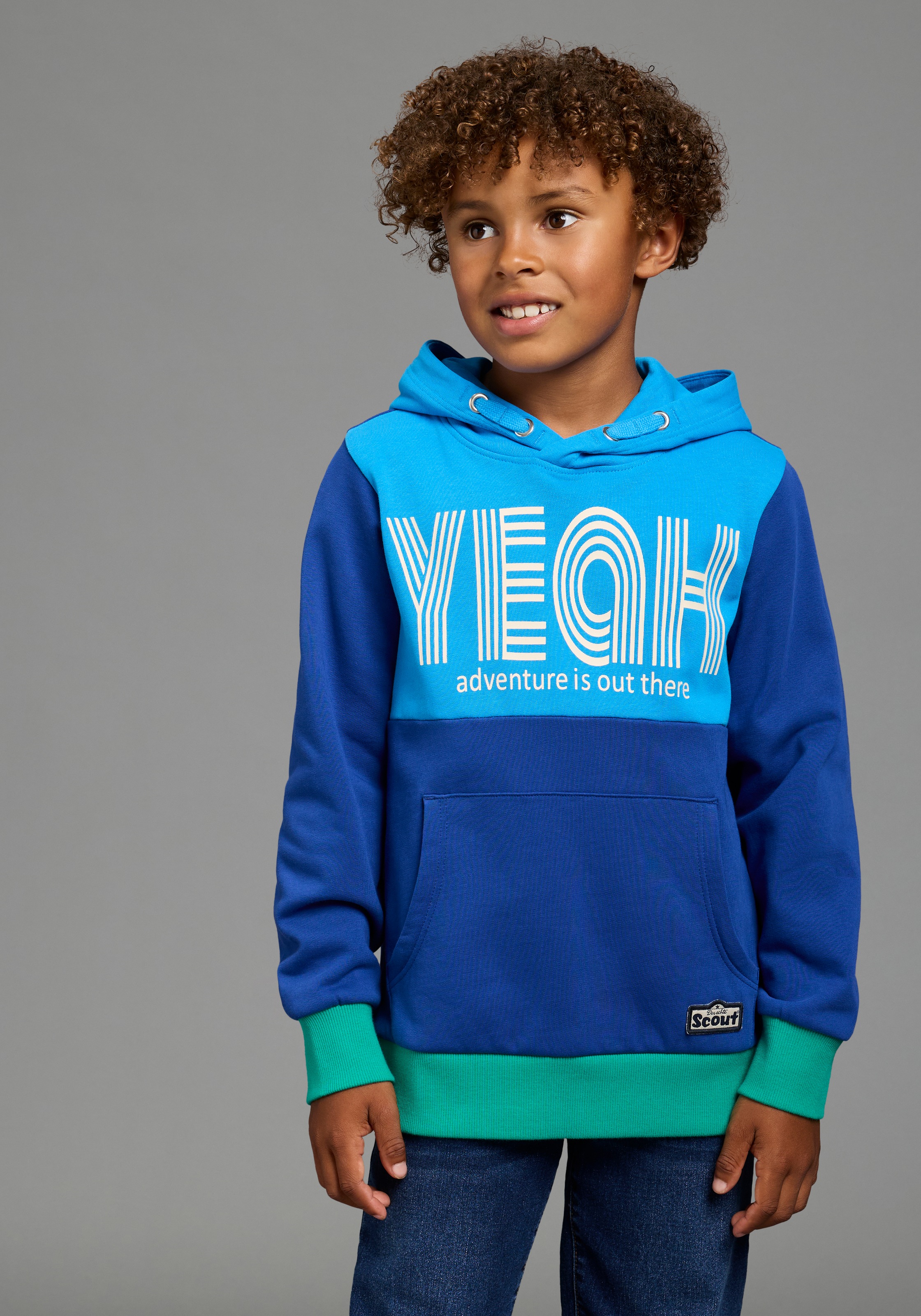 Scout Kapuzensweatshirt "Hoodie in colorblocking Design und Print - NEU von SCOUT", Colorblocking-Sweatshirt mit Kapuze und großem Druck, Basic-Passform