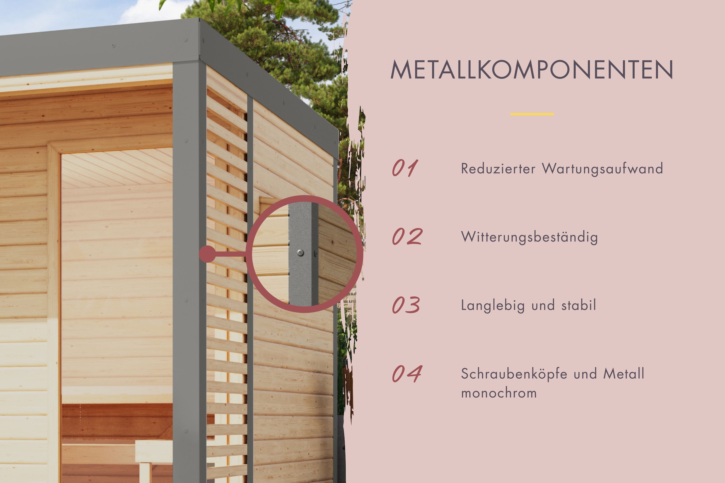 Karibu Saunahaus »"Adrian 2" anthrazit-graualuminium«, Wände aus nordischer Fichte, Stahlecken und Stahl-Dachabschluss