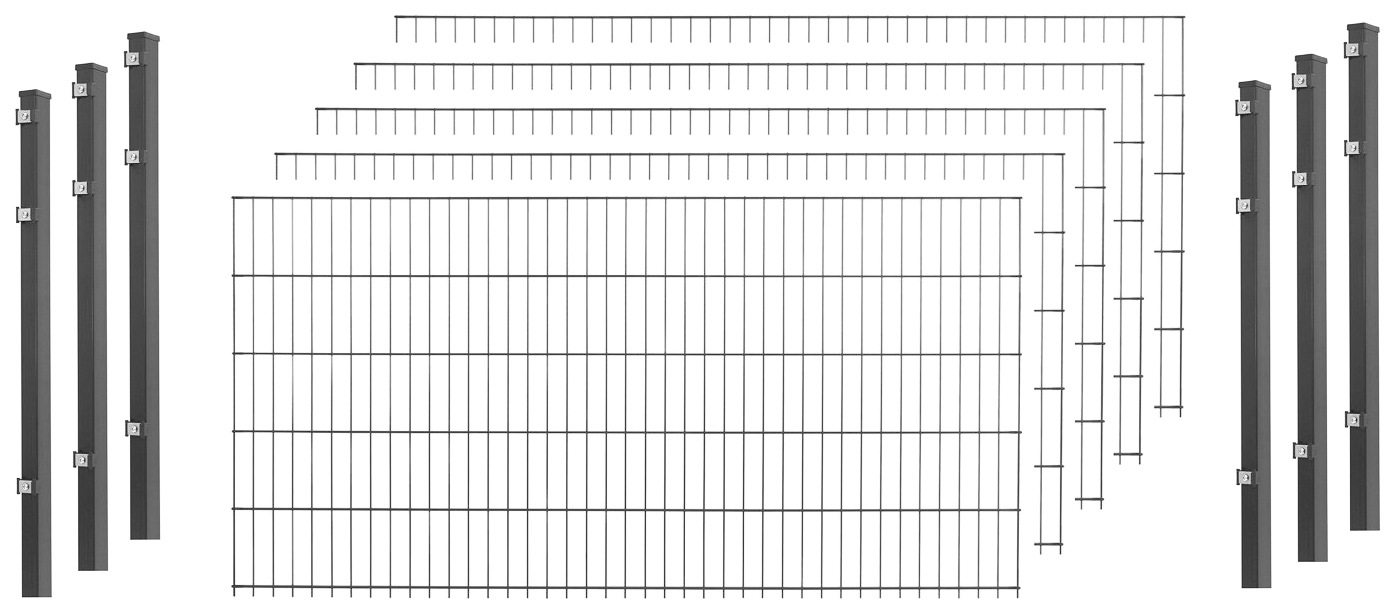 Peddy Shield Doppelstabmattenzaun 103 cm hoch, 5 Matten für 10 m Zaun, mit 6 Pfosten