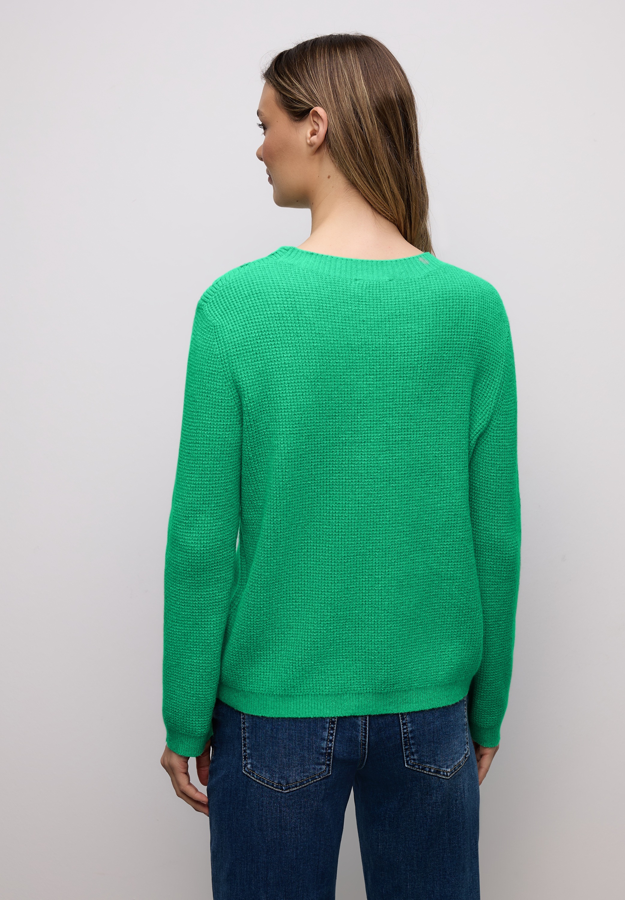 Strickpullover STREET ONE, Damen, Gr. 36, arcadia grün meliert, Web, 37% Baumwolle, 34% Polyacryl, 26% Polyester, 3% Elasthan, unifarben, normal normal, Rundhals, Rippbündchen, Pullover Strickpullover, Grobstrick 2