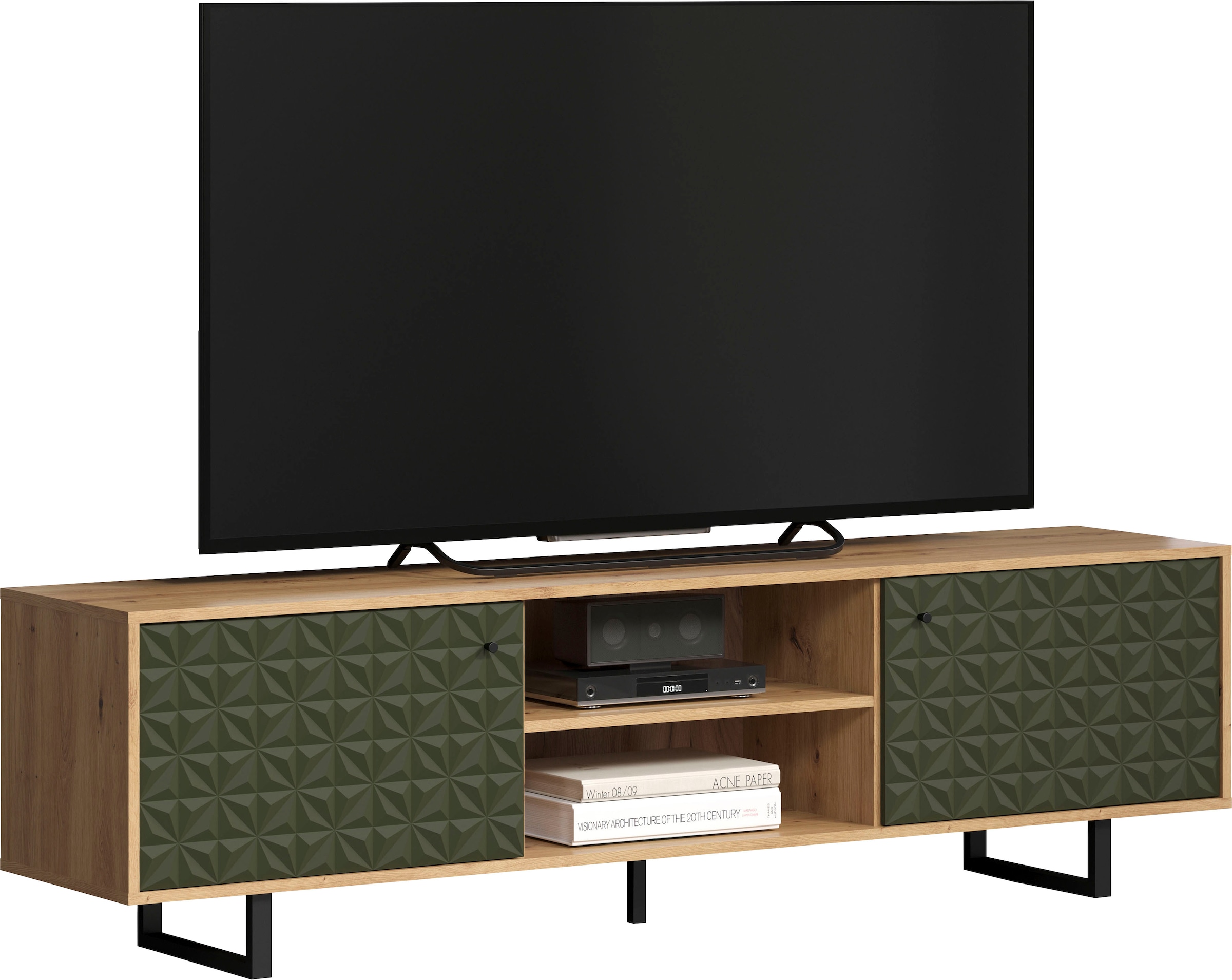 Places of Style TV-Board »Ferretti«, TV-Tisch mit besonderer Fräsung - Füße und Griffe aus Metall