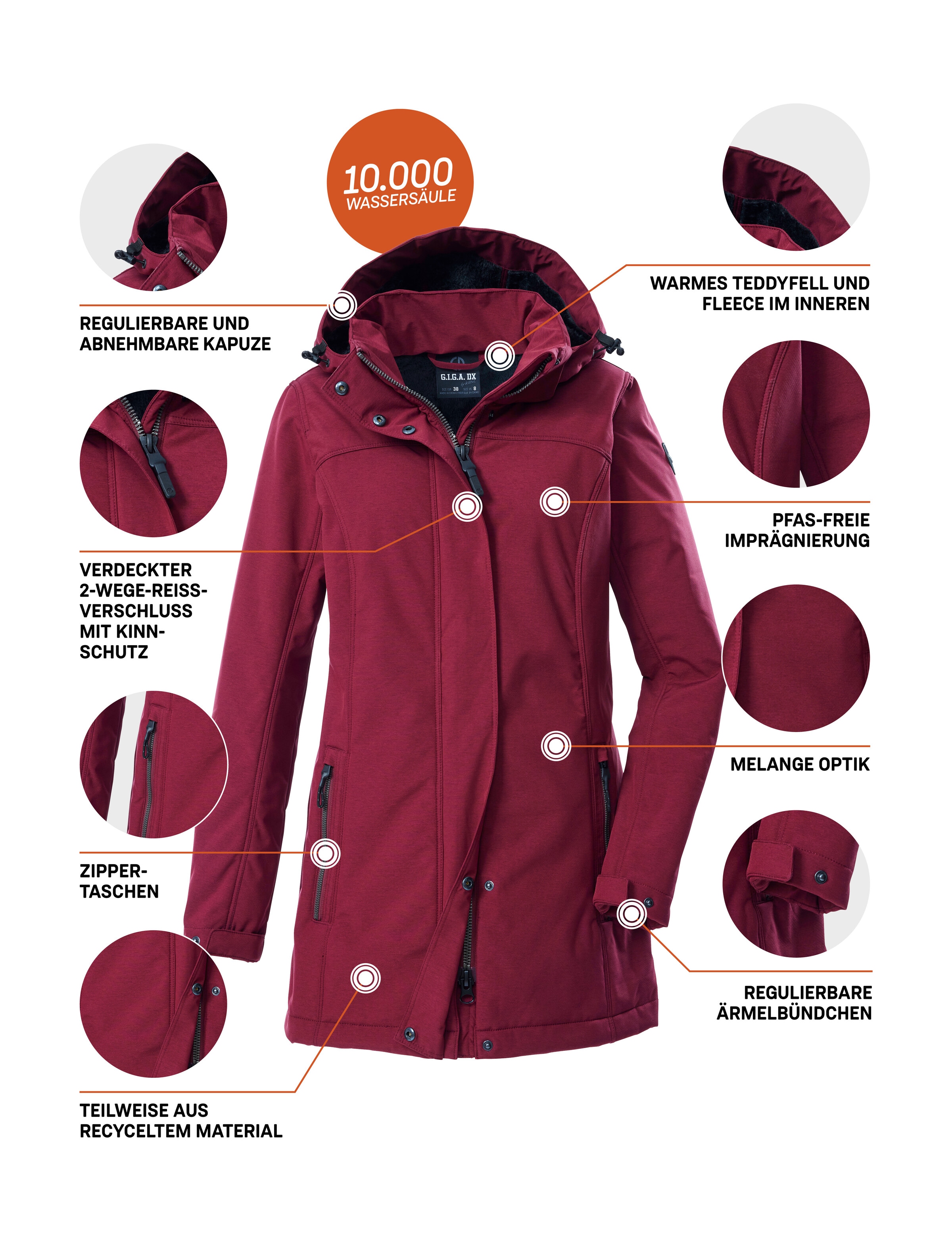 G.I.G.A. DX by killtec Softshellparka »GW 36 WMN SFTSHLL PRK«, Softshellparka: wasserdicht, Teddyfell, 2-Wege-Reißverschluss