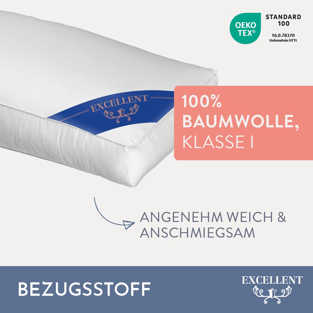 Excellent 3-Kammer-Kopfkissen »Florenz«, Füllung: 100% Gänsedaunen (Außenkammern), Bezug: 100% Baumwolle, (1 St.), hergestellt in Deutschland, allergikerfreundlich