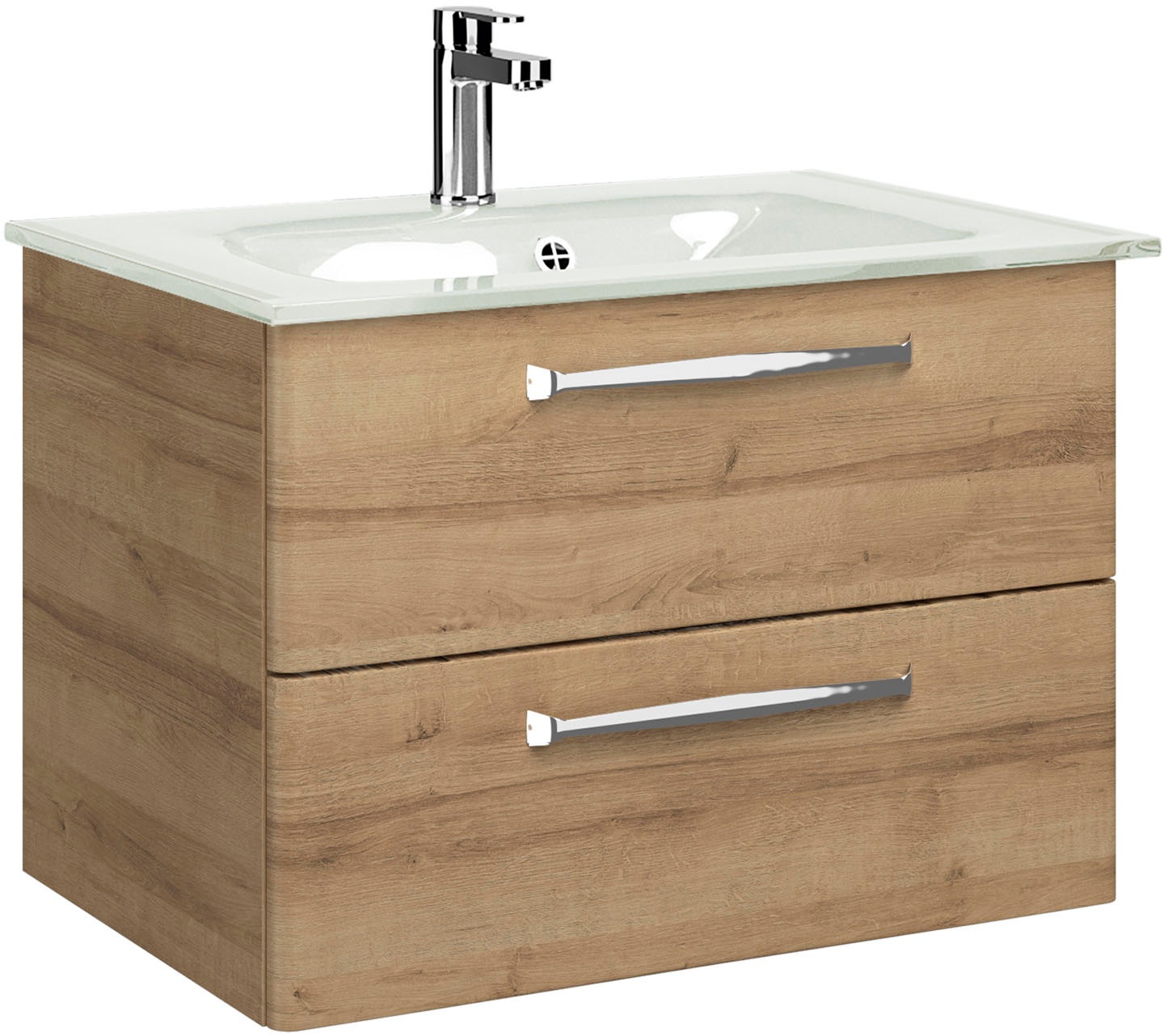 Saphir Badmöbel-Set »Badmöbel-Set Trentino 4-teilig Glas-Waschtisch mit LED-Spiegelschrank«, (5 St.), Badezimmer-Set mit Midischrank und Unterschrank inkl. Türdämpfer