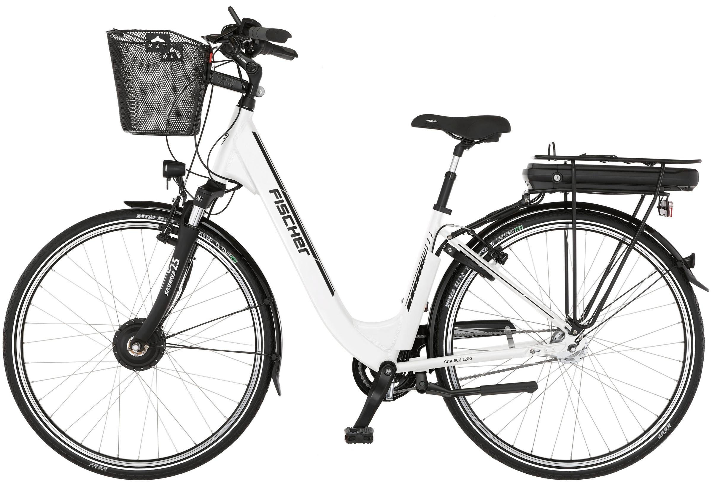 FISCHER Fahrrad E-Bike »CITA ECU 2200 418«, 7 Gang, Shimano, Nexus, Frontmotor 250 W, (mit Fahrradschloss), Pedelec, Elektrofahrrad für Damen u. Herren, Cityrad