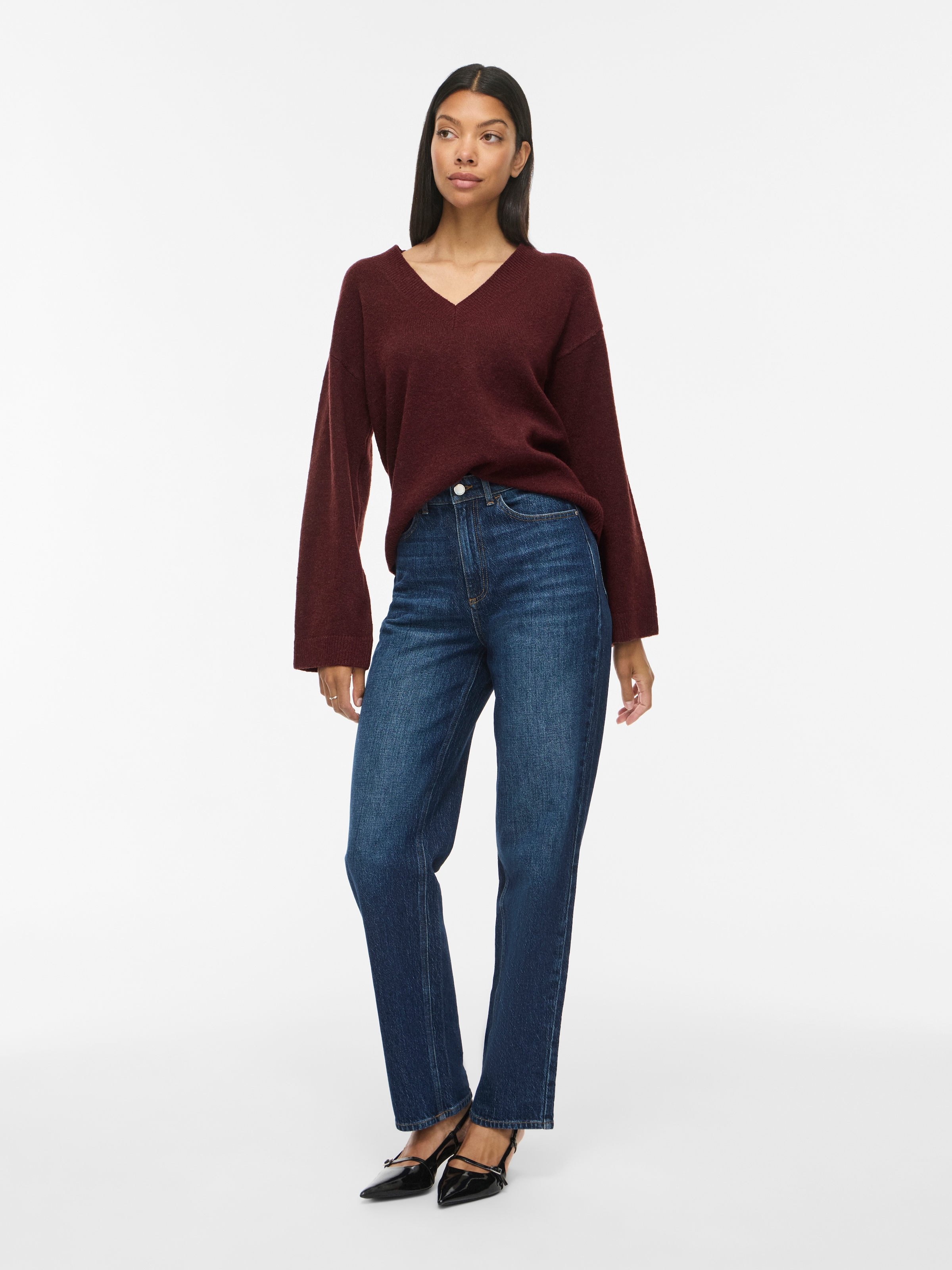 Vila Strickpullover »VILIGA L/S REV V-NECK KNIT TOP - NOOS« Regular Fit, aus Materialmix mit elastischen Eigenschaften