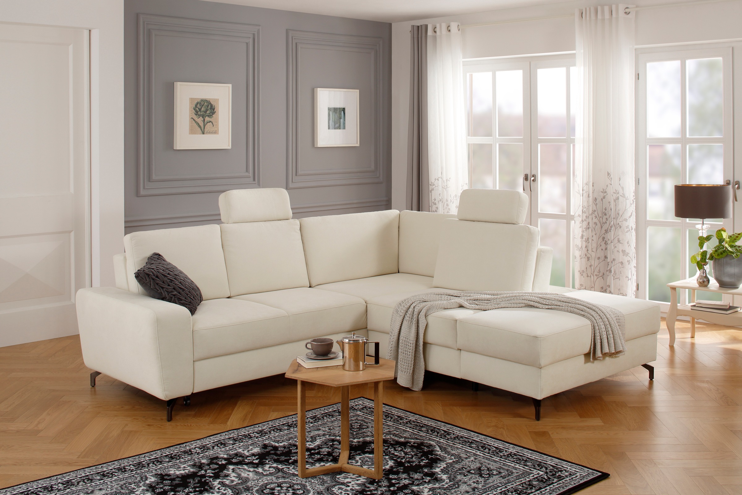 DELAVITA Ecksofa Montoja, incl. Sitztiefenverstellung, wahlweise mit Bettfunktion und Bettkasten, in 3 Bezugsqualitäten