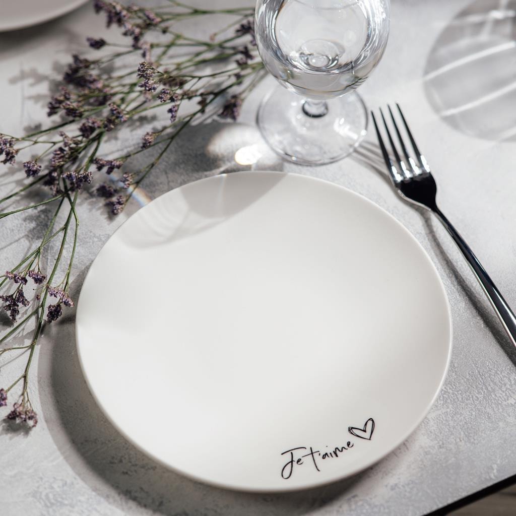 Villeroy & Boch Geschirr-Set »Frühstücks-Set Je t'aime Statement 3er Set weiß« Spülmaschinengeeignet, Mikrowellengeeignet