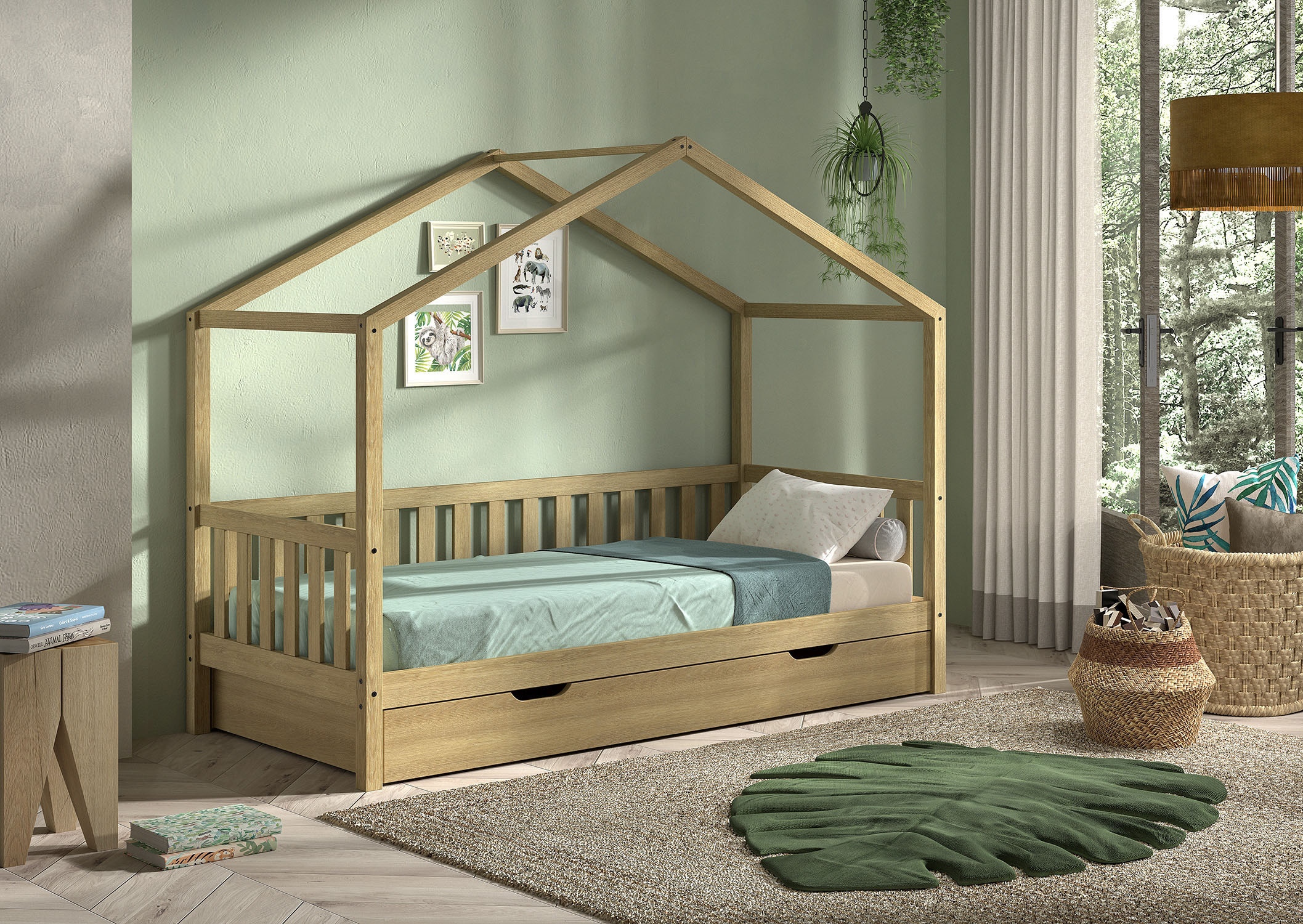 Vipack Hausbett "Dallas aus massiver Eiche, natur geölt in zeitlosem Design günstig online kaufen