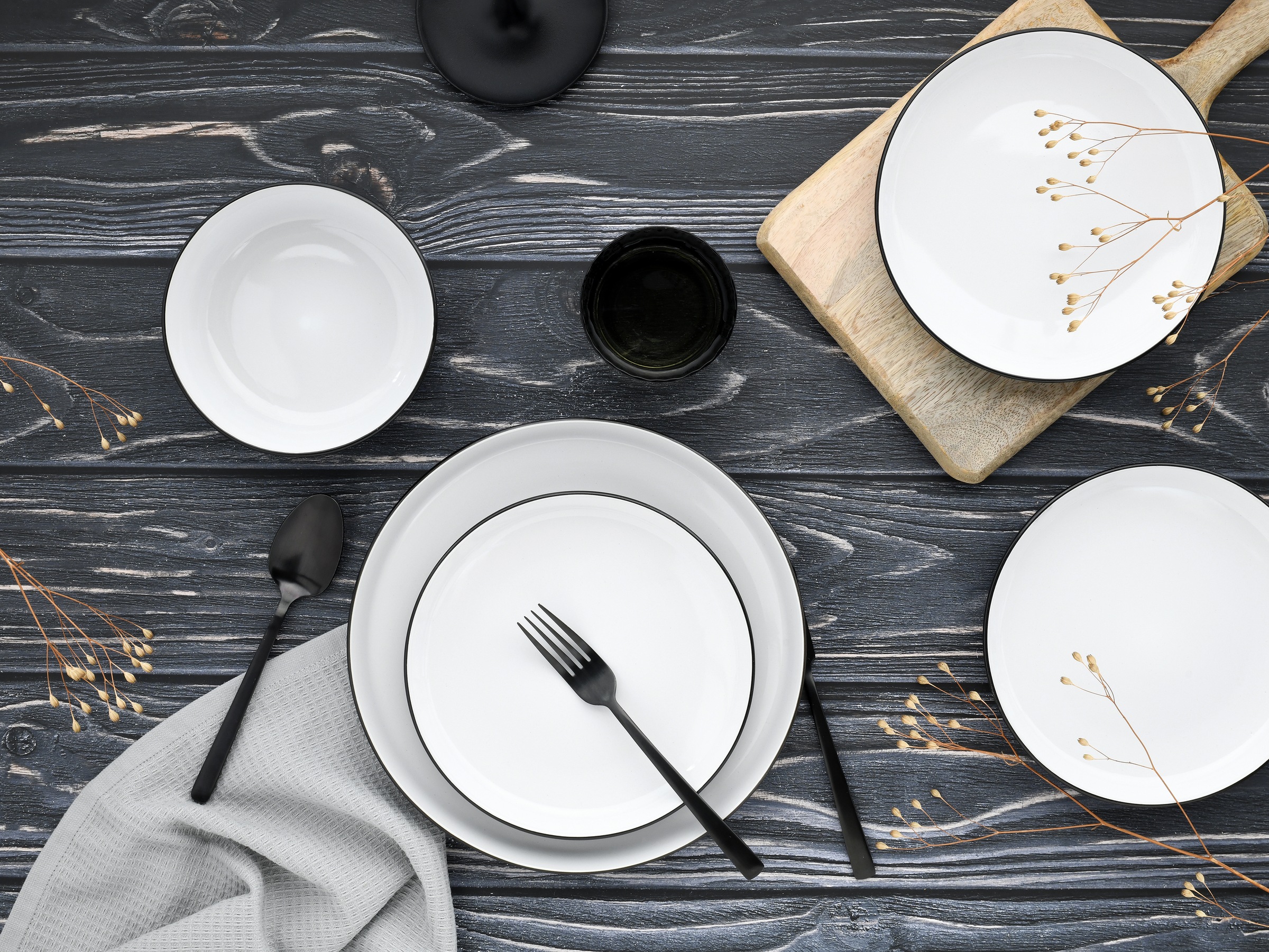 CreaTable Teller-Set »Nordic Cool Black, Tellerset 12-tlg«, (Set, 12 tlg.), Scandi-Style