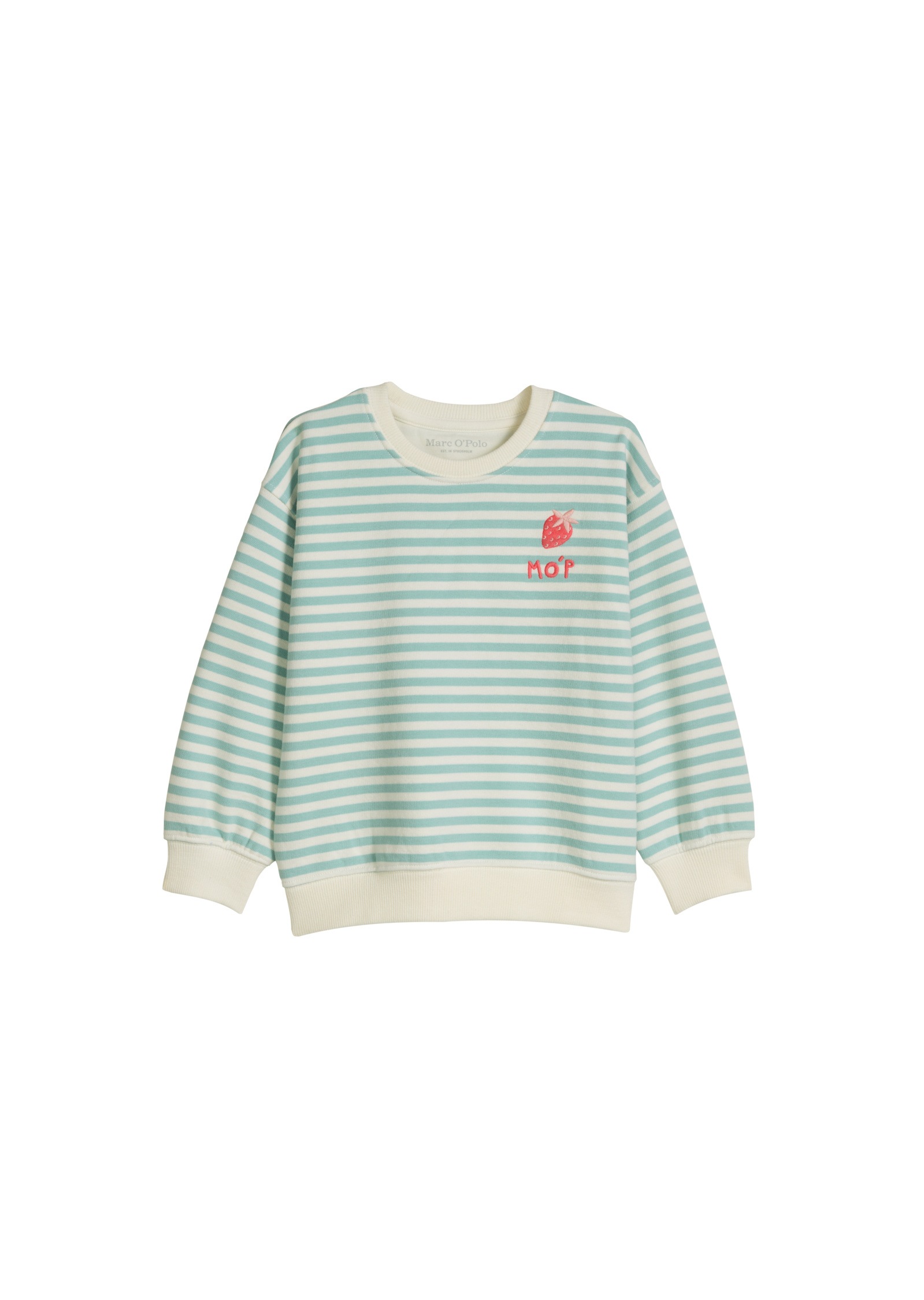 MARC O'POLO Mädchen Sweatshirt "mit lustigen Herz-Ellbogen-Patches"summer sky stripe, Gr. 116, gestreift, Obermaterial: 100% Baumwolle, Sweatshirts