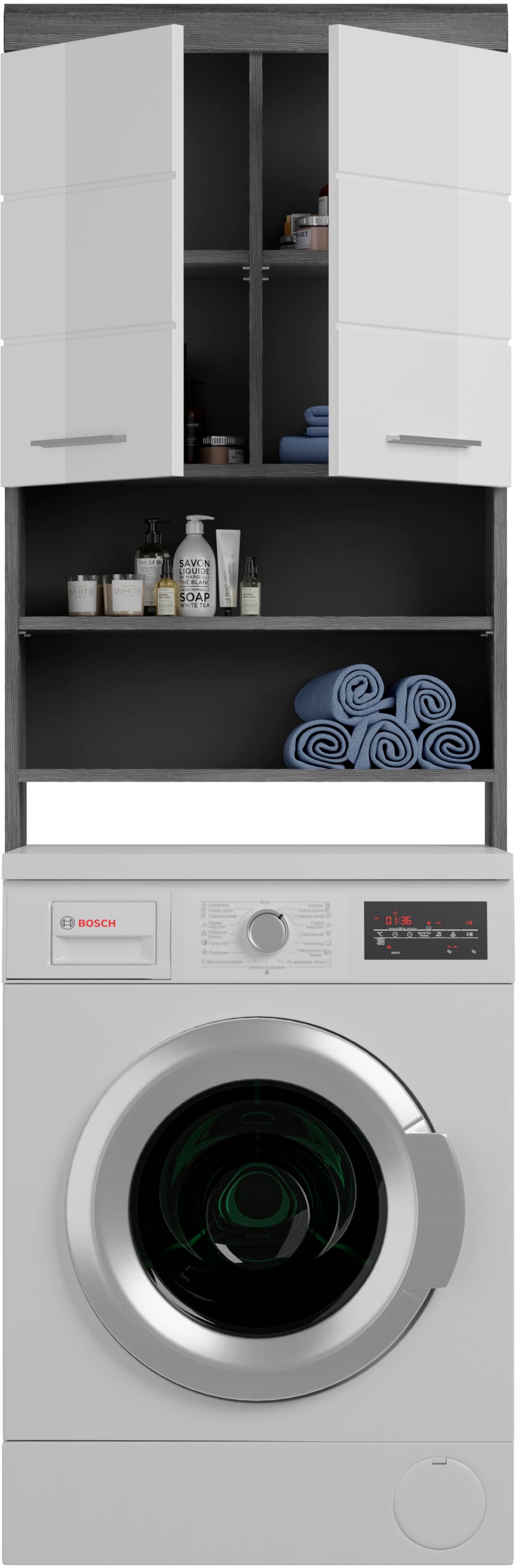 Thumbnail - INOSIGN Badmöbel-Set "Siena, 4 teilig, bestehend aus:", (Set, 4 St., TOPSELLER), Hochschrank, WBU, Spiegelschrank, Wasch...