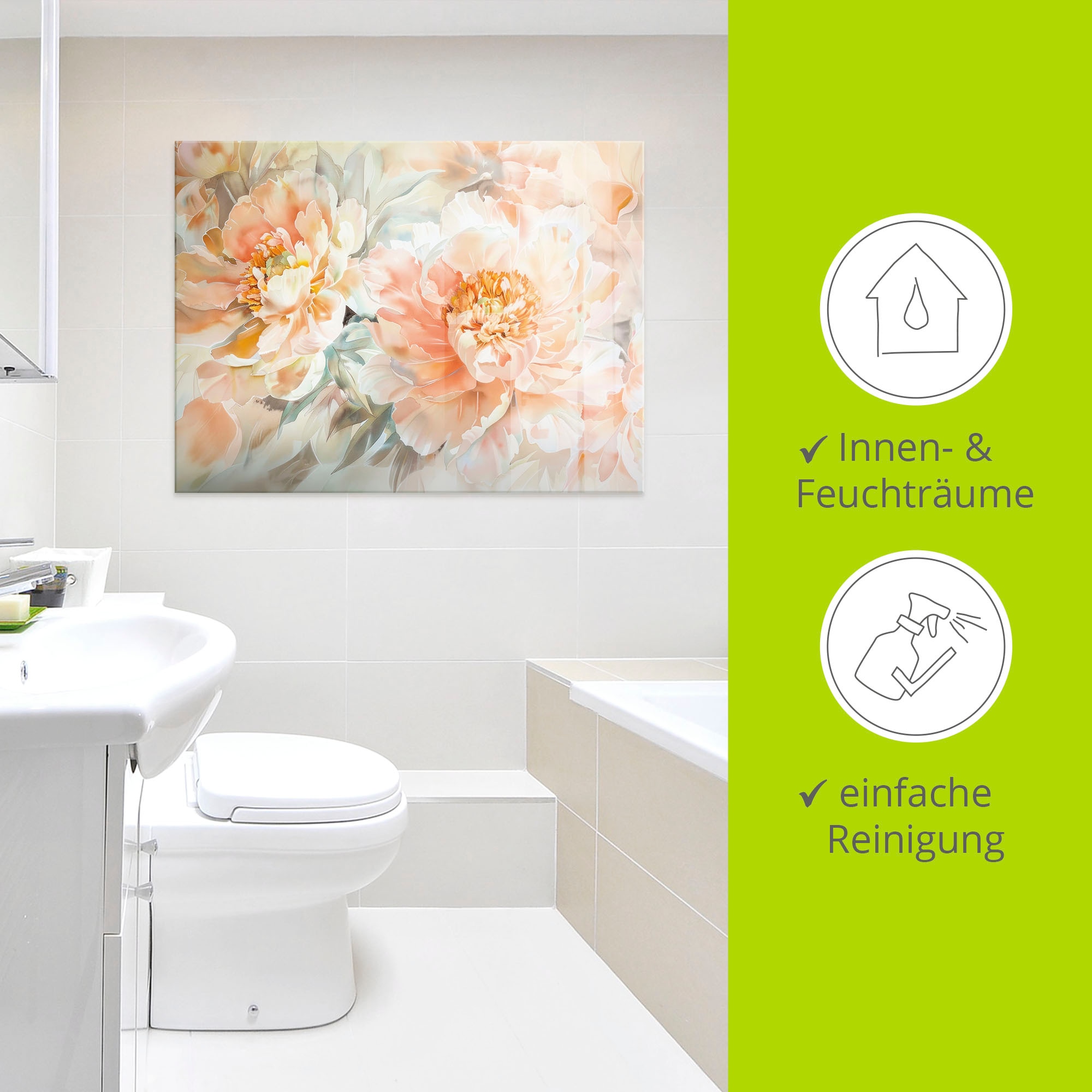 Artland Glasbild »Pfirsisch Farbene Pfingstrosen Aquarell« 1 Stk. tlg. in verschiedenen Größen