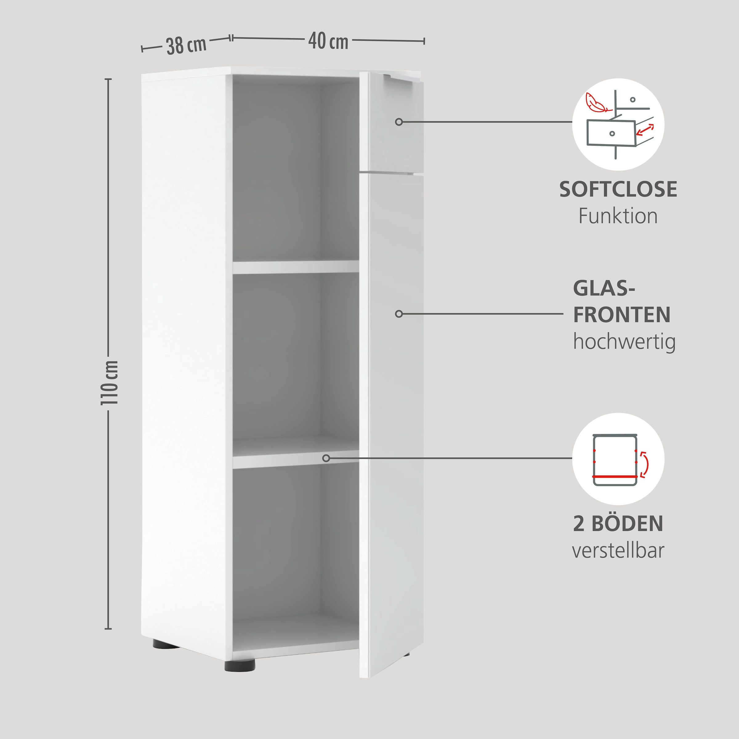 Innostyle Aktenschrank »Büroschrank Santorin, 40/110/38 cm ( B/H/T)« 1 Stk. tlg. 1 Tür links/rechts verwendbar, Softclose, Klarglas, ABS Schutzkante