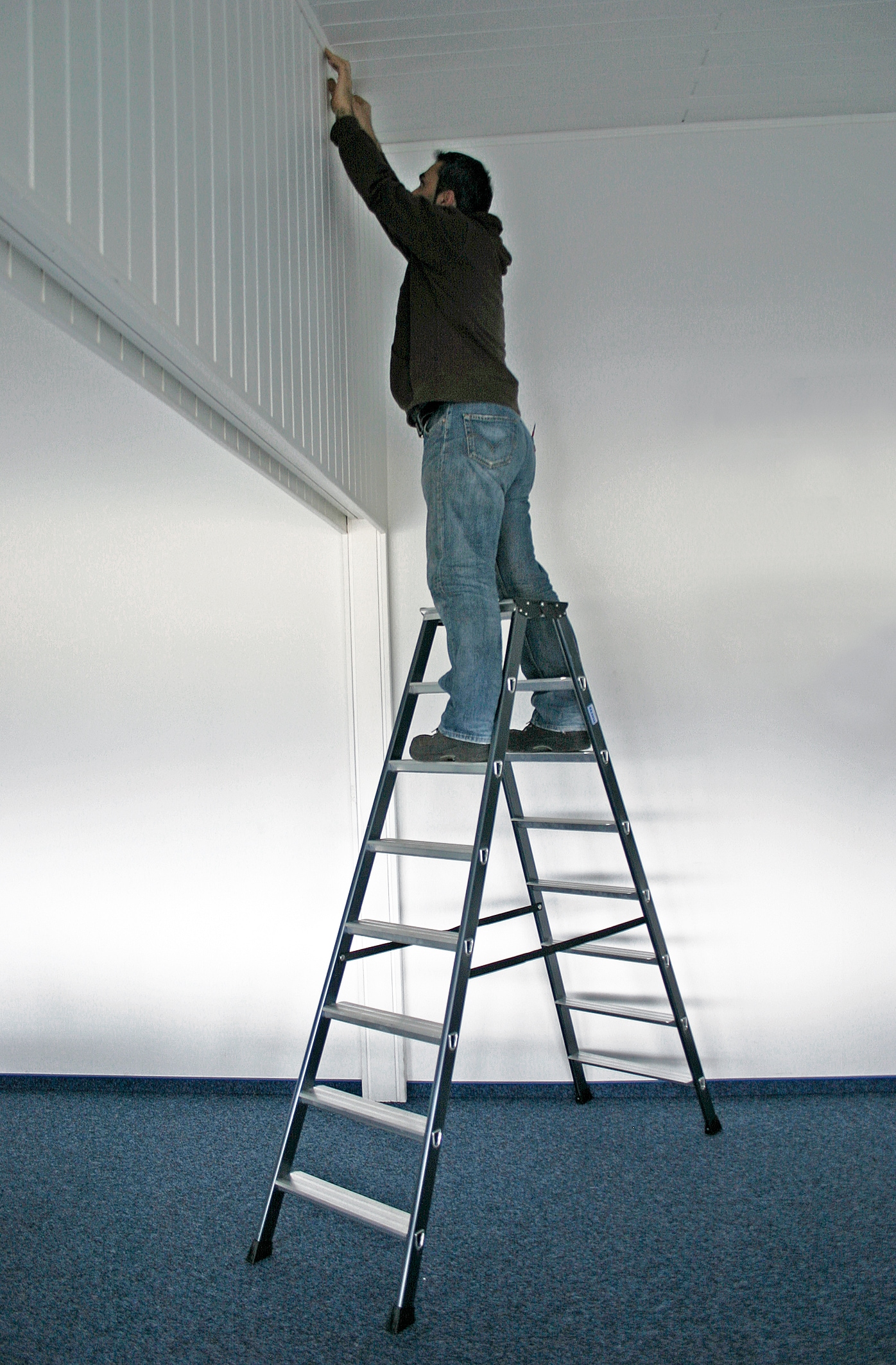 KRAUSE Doppelleiter »SePro D«, Alu eloxiert, 2x8 Stufen, Arbeitshöe ca. 327 cm