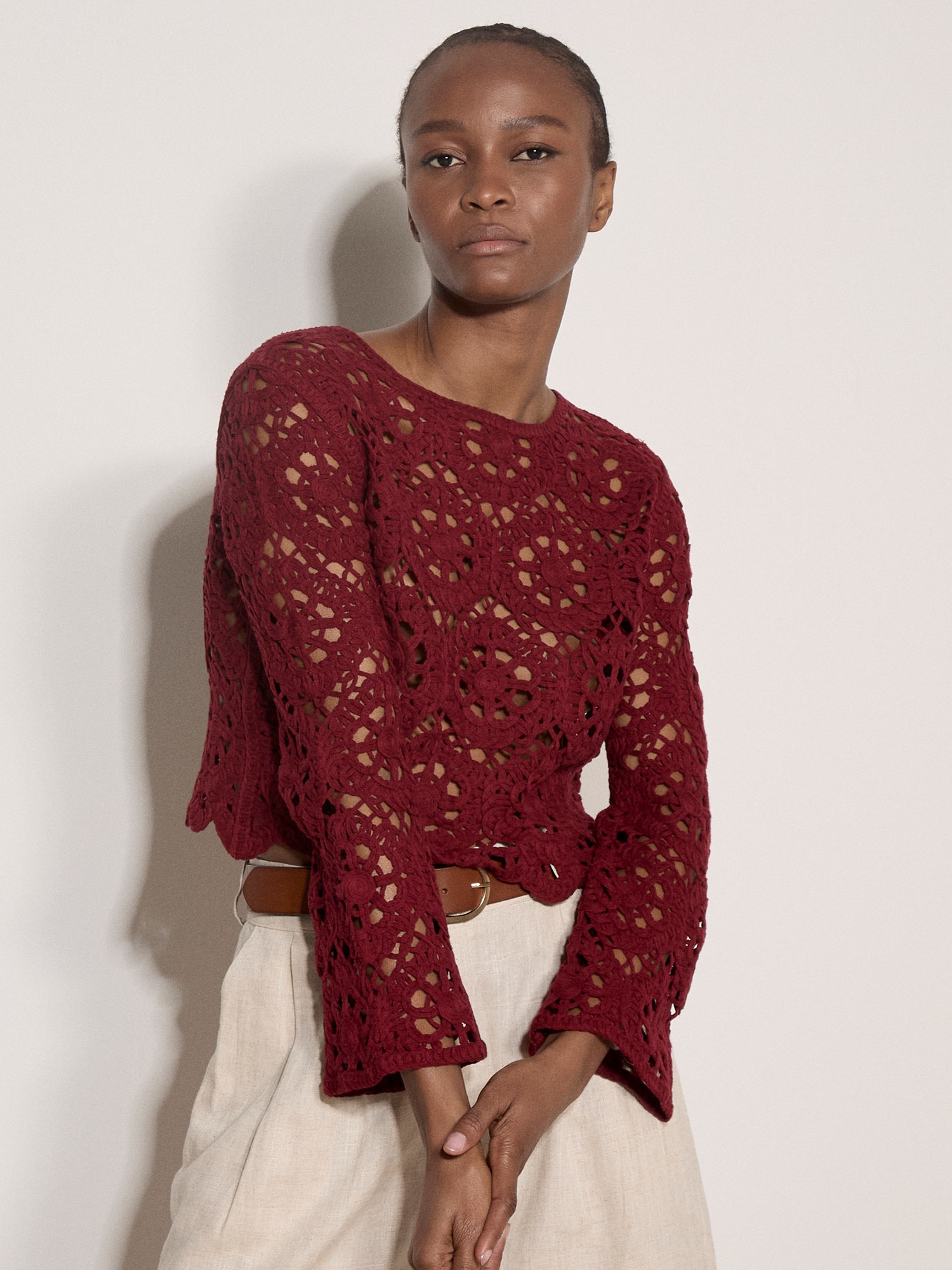 Apricot Spitzenshirt "Boho-Häkeloberteil mit Blumenmuster"