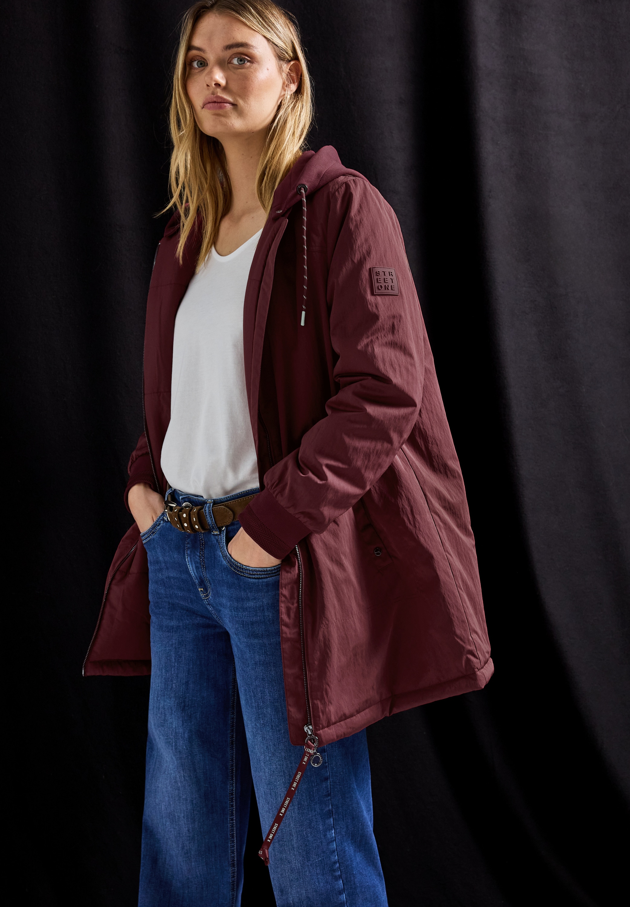 STREET ONE Blouson mitKapuze lang, mit abnehmbarer Kapuze mit Tunnelzug günstig online kaufen