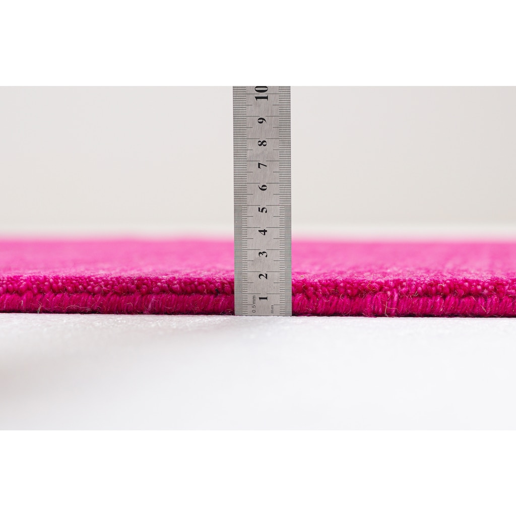 THEKO Wollteppich »Holi«, rechteckig, 13 mm Höhe, Uni-Farben, leicht meliert, reine Wolle, handgewebt mit Knüpfoptik
