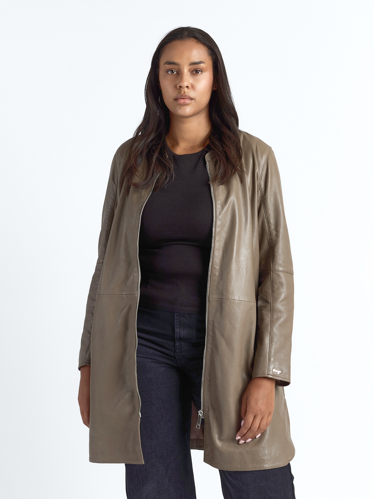 MAZE Damen Langjacke "42023104", braun, Gr. 44, Obermaterial: 100% Lammleder; Innenfutter: 100% Polyester; Ärmelfutter: 100% Polyester, Jacken
