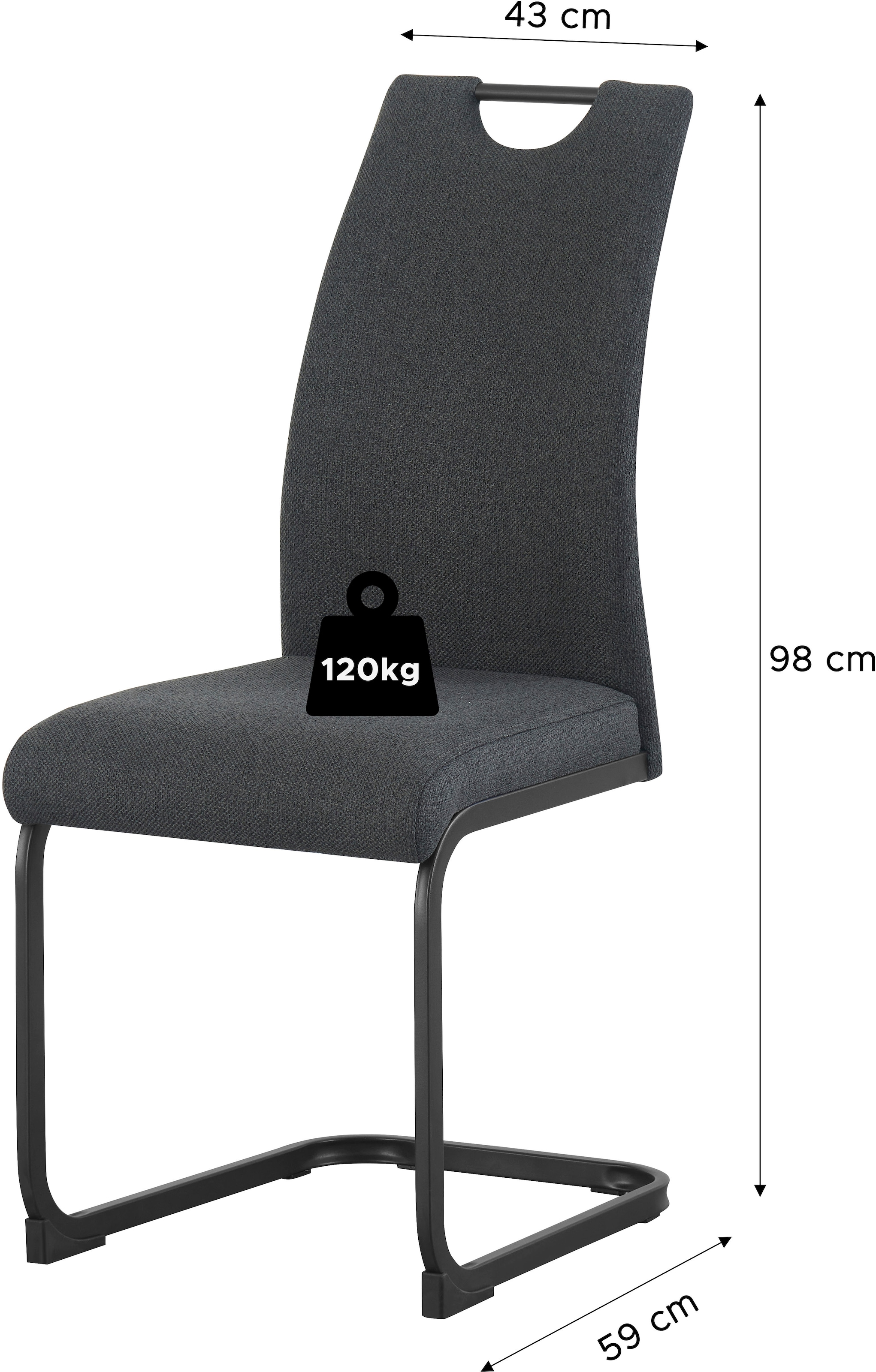 Home affaire Esszimmerstuhl »KANATA, 2er Set, mit Metallgestell in matt schwarz« (Set) 2 Stk.in verschiedenen Farben, Belsatbarkeit pro Stuhl 120 kg
