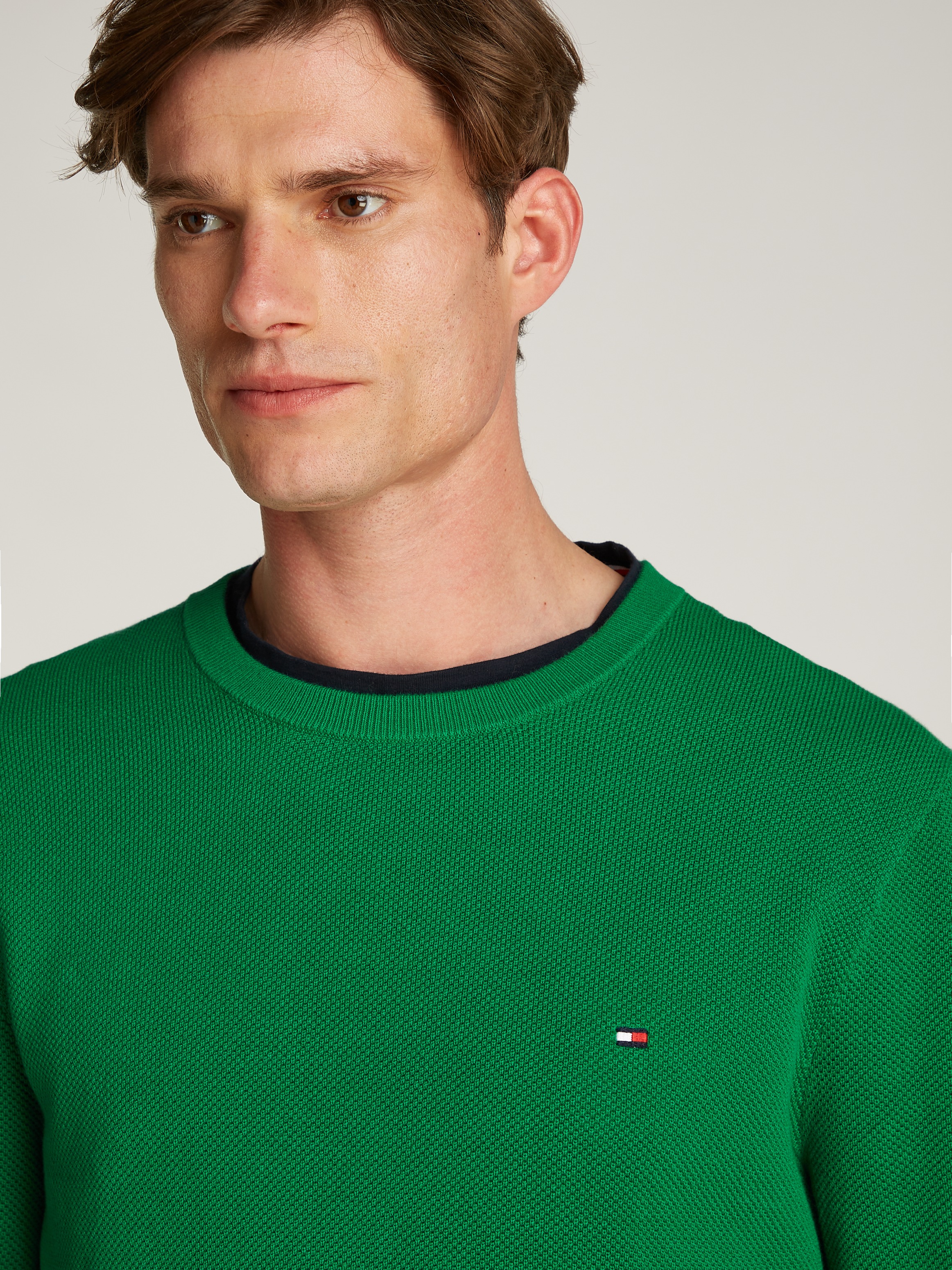 Tommy Hilfiger Rundhalspullover »ESSENTIAL STRUCTURE CREW NECK mit Struktur und Label« unifarben, casual, regular fit, Baumwolle, Rundhals