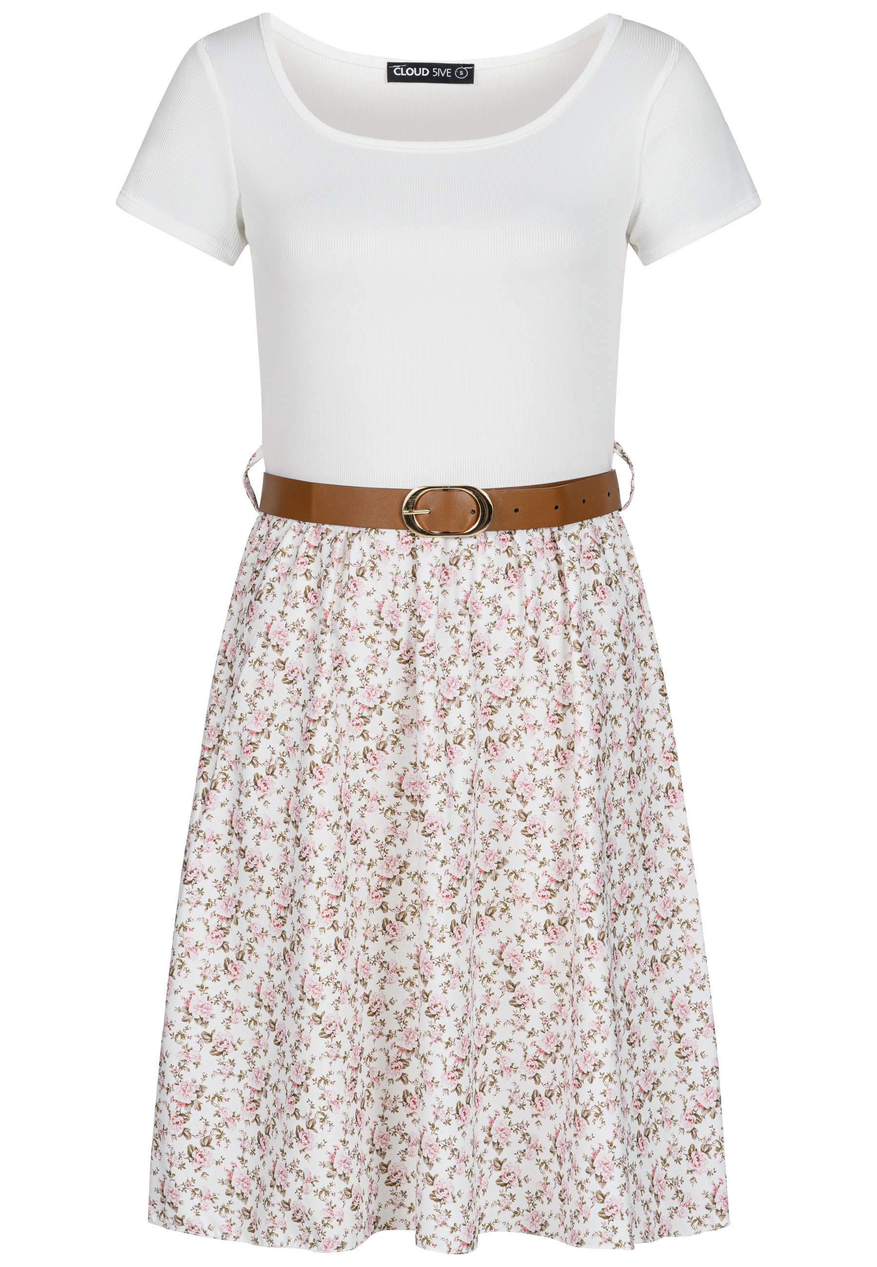 CLOUD 5IVE Shirtkleid "CLOUD 5IVE 2-Tone Dress with Ditsy Print incl. a belt" 1 Stk. tlg.