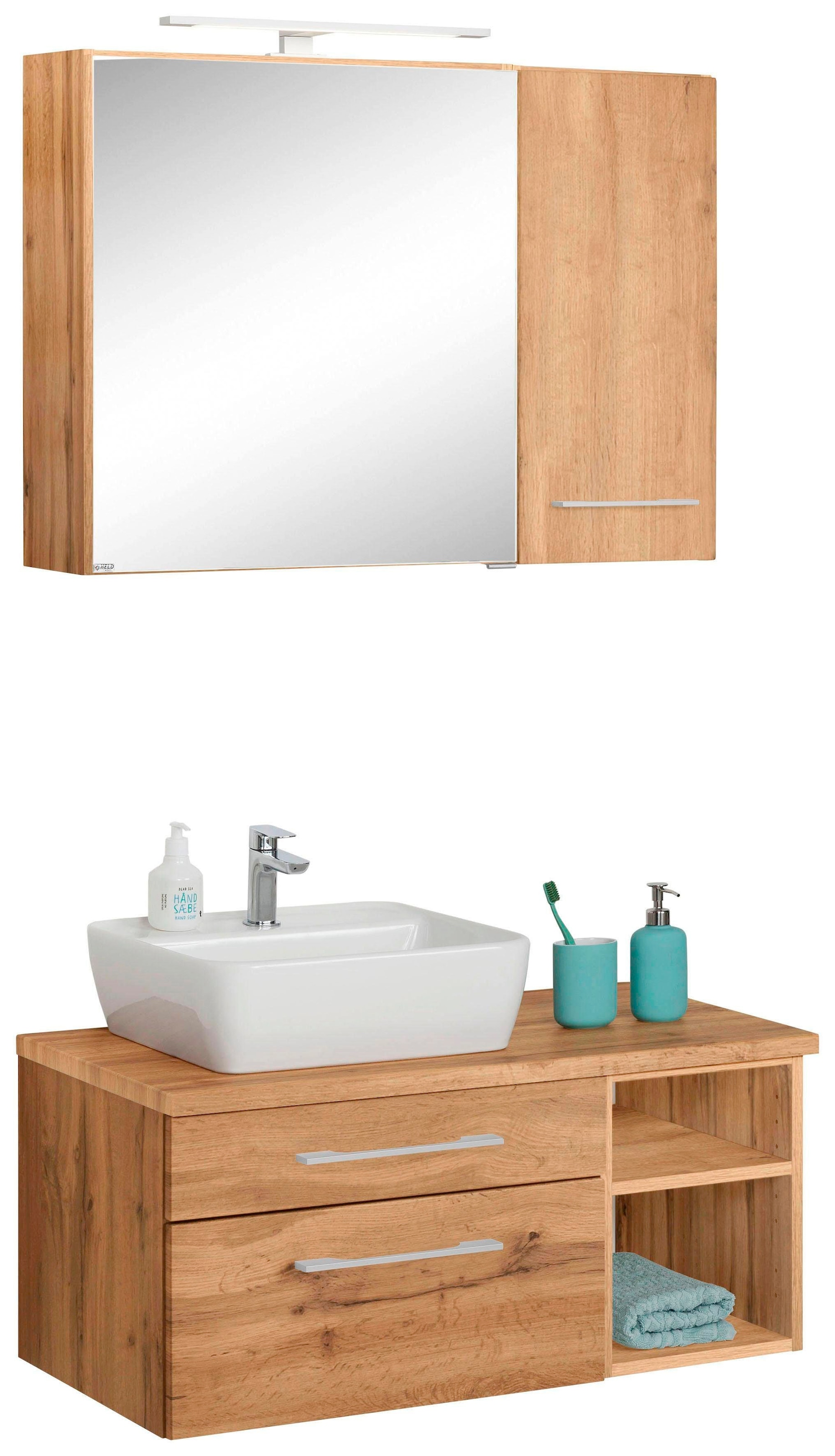 welltime Badmöbel-Set "Davos" 3 Stk. tlg. Spiegelschrank mit extra Regal günstig online kaufen