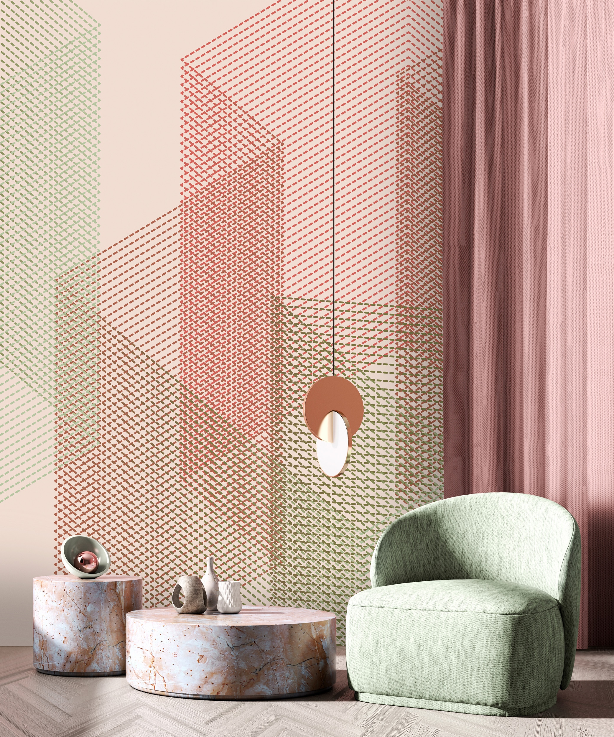 living walls Vliestapete "3D-Tapete Geometrie Rosa Blau Moderne Vliestapete" matt glatt