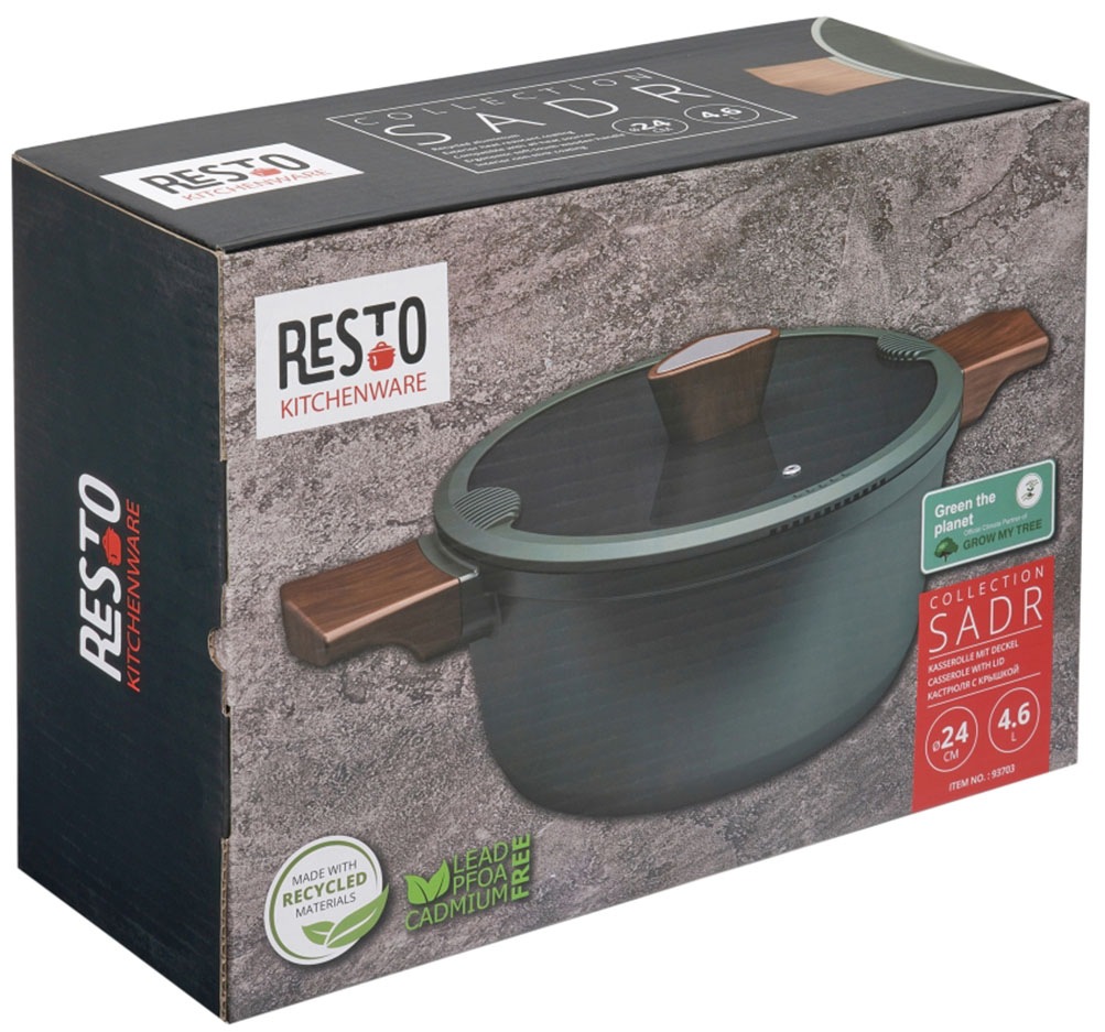 RESTO Kitchenware Kochtopf »Sadr, Bratentopf antihaftbeschichtet, im Geschenkkarton«, Aluminiumguss, (2 tlg.), inkl. Glasdeckel mit Silikonrand und integrierten Abgießlöchern
