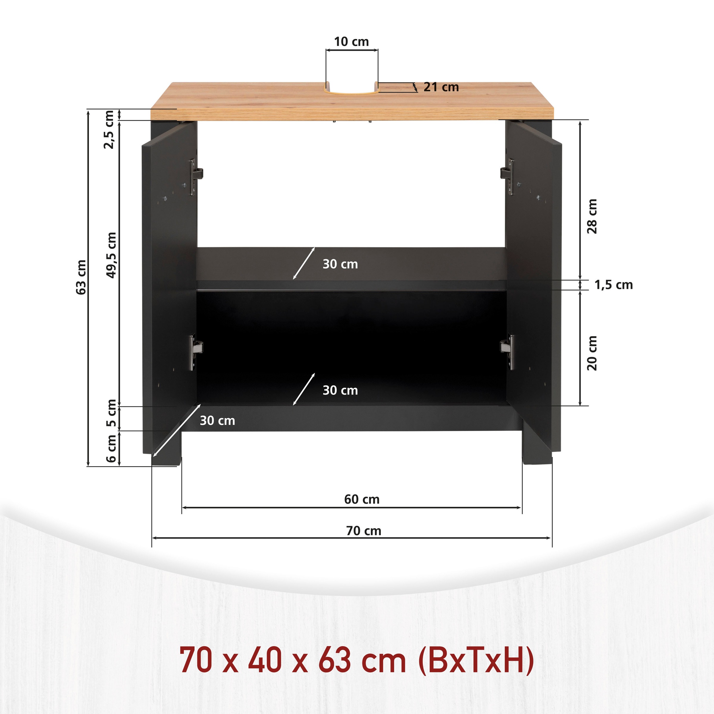 Inter Link Badmöbel-Set »Carbona, 3-tlg. Badmöbel-Set mit Stauraum in Anthrazit/Eiche-Optik« 3 Stk. tlg.