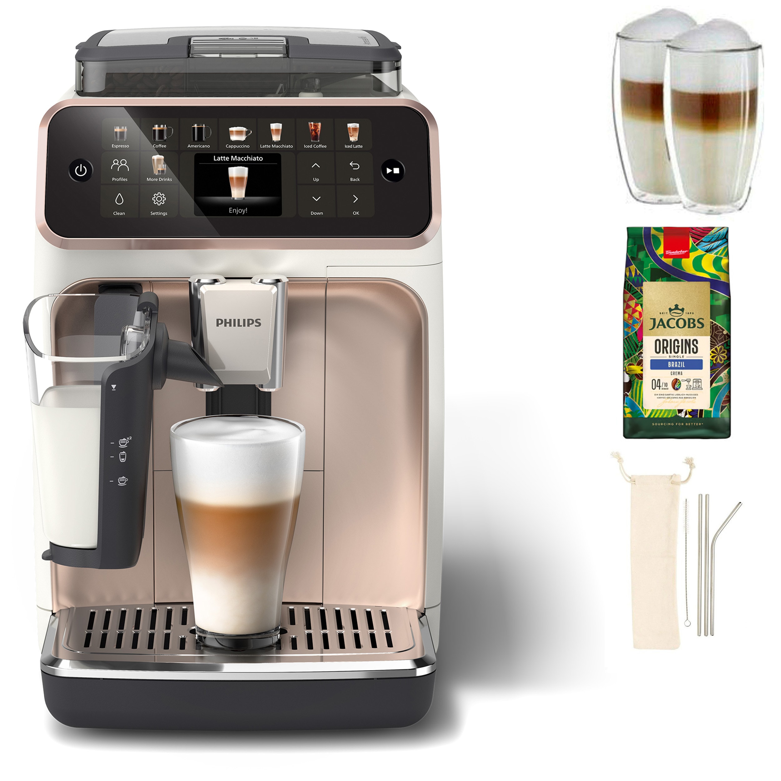 Philips Kaffeevollautomat "EP5543/80 5500 Series, 20 Kaffeespezialitäten (heiß oder eisgekühlt)" LatteGo-Milchsystem, SilentBrew Technologie